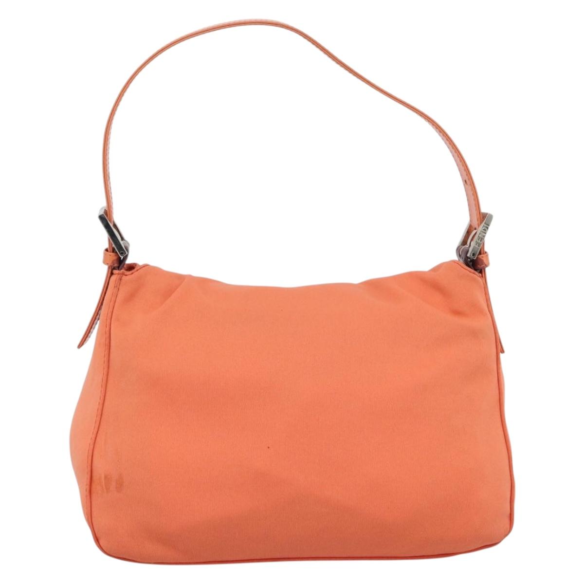 FENDI Mamma Baguette Shoulder Bag Cotton jersey Orange Silver Auth 193143