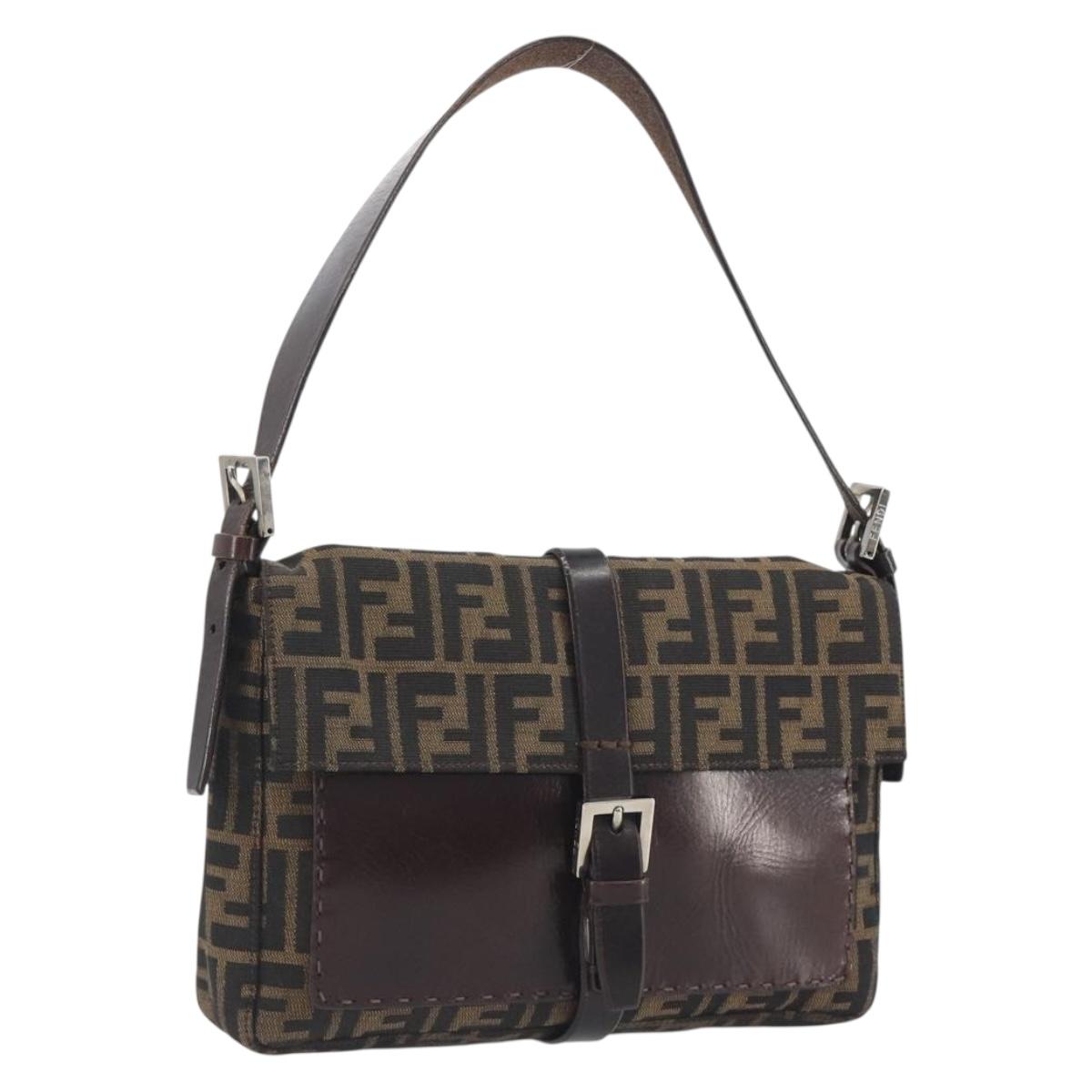 FENDI Zucca Canvas Shoulder Bag Brown Black Auth 193144V