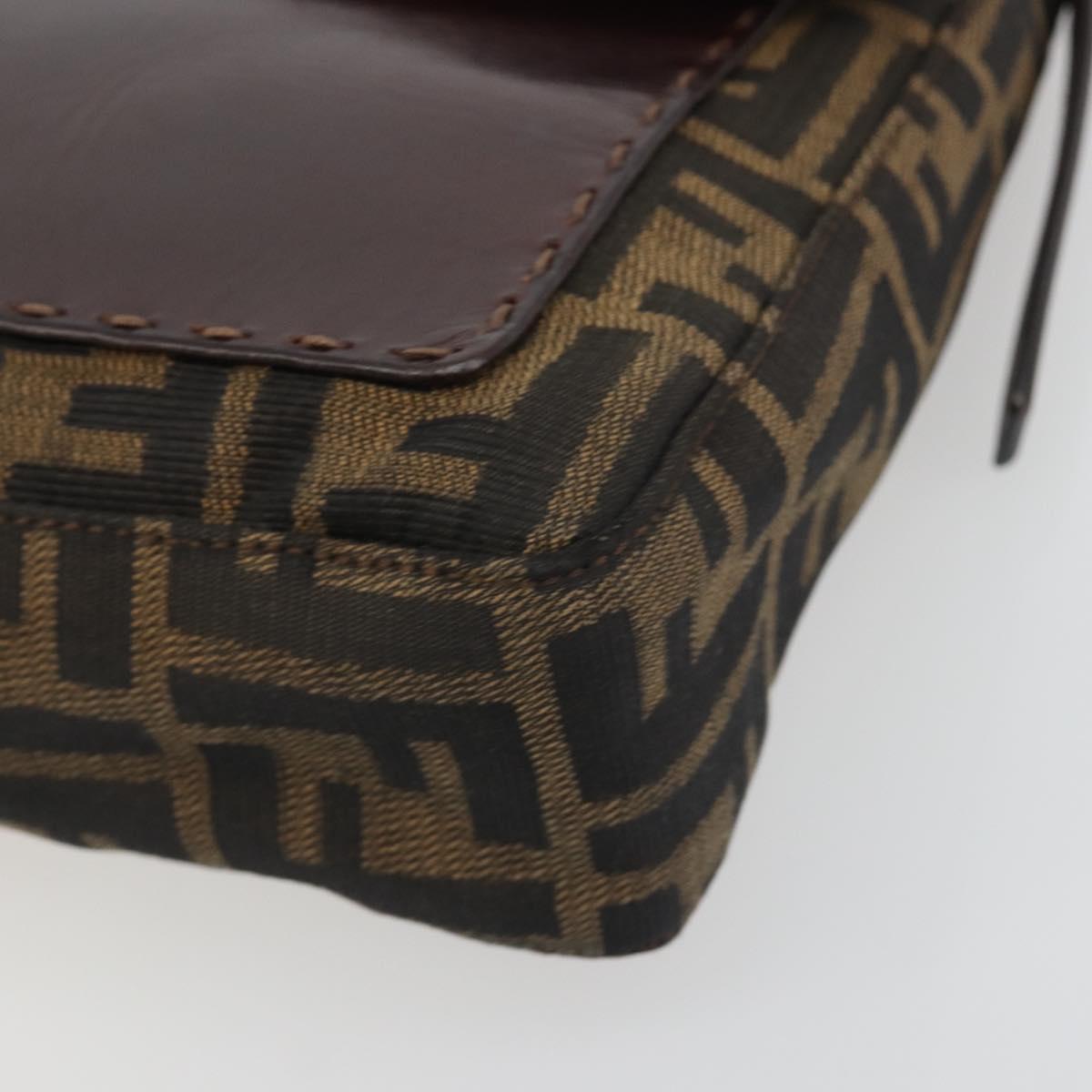 FENDI Zucca Canvas Shoulder Bag Brown Black Auth 193144V