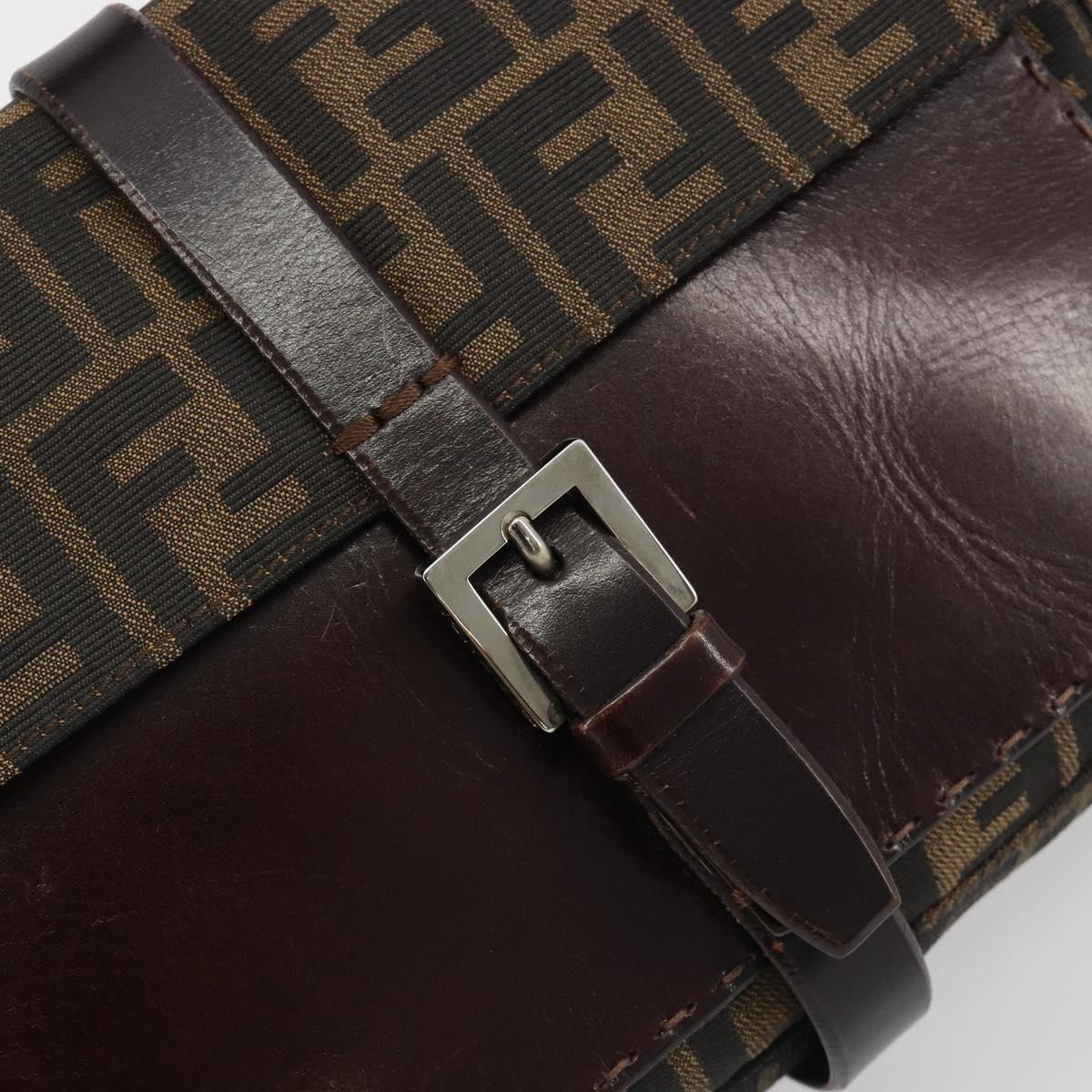 FENDI Zucca Canvas Shoulder Bag Brown Black Auth 193144V