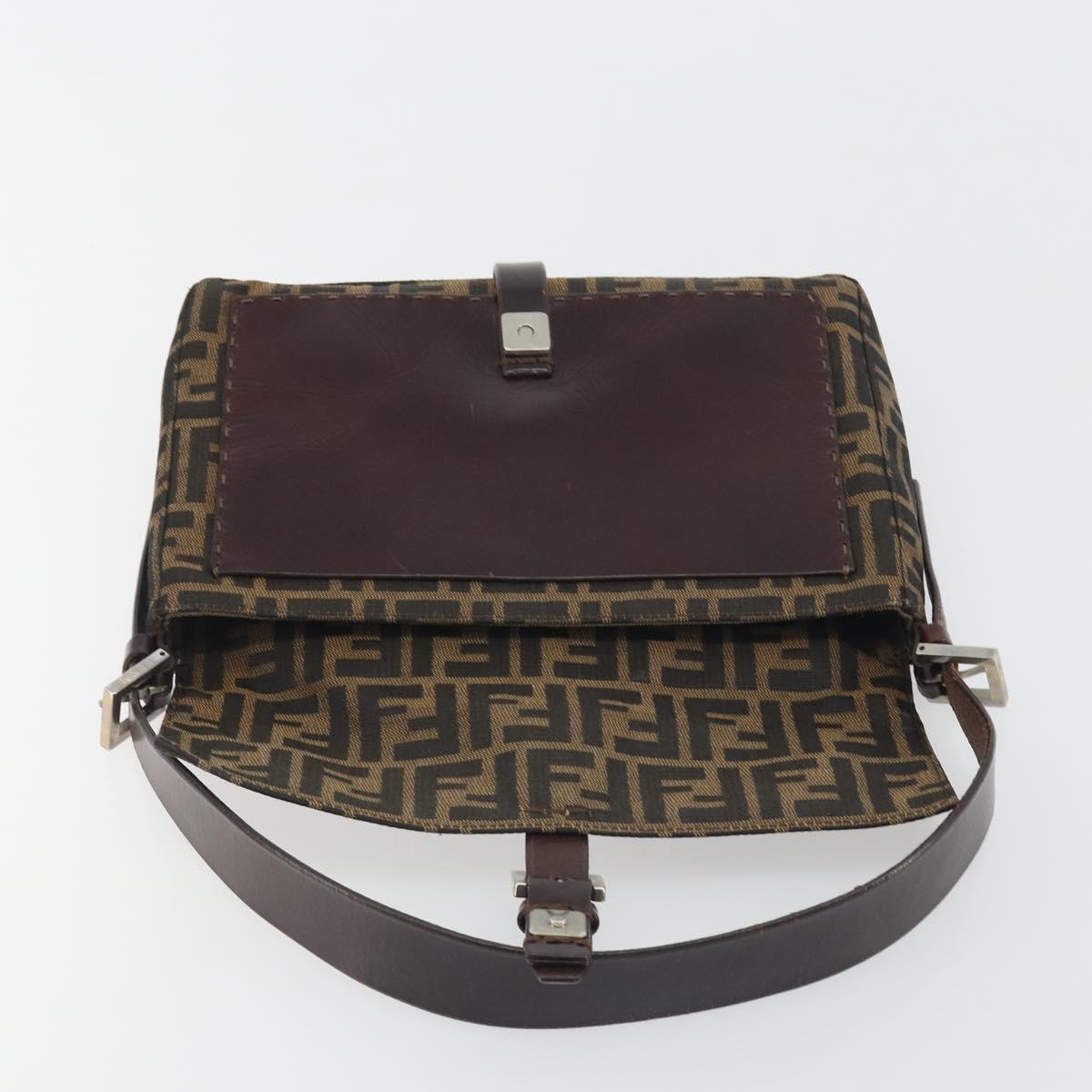 FENDI Zucca Canvas Shoulder Bag Brown Black Auth 193144V