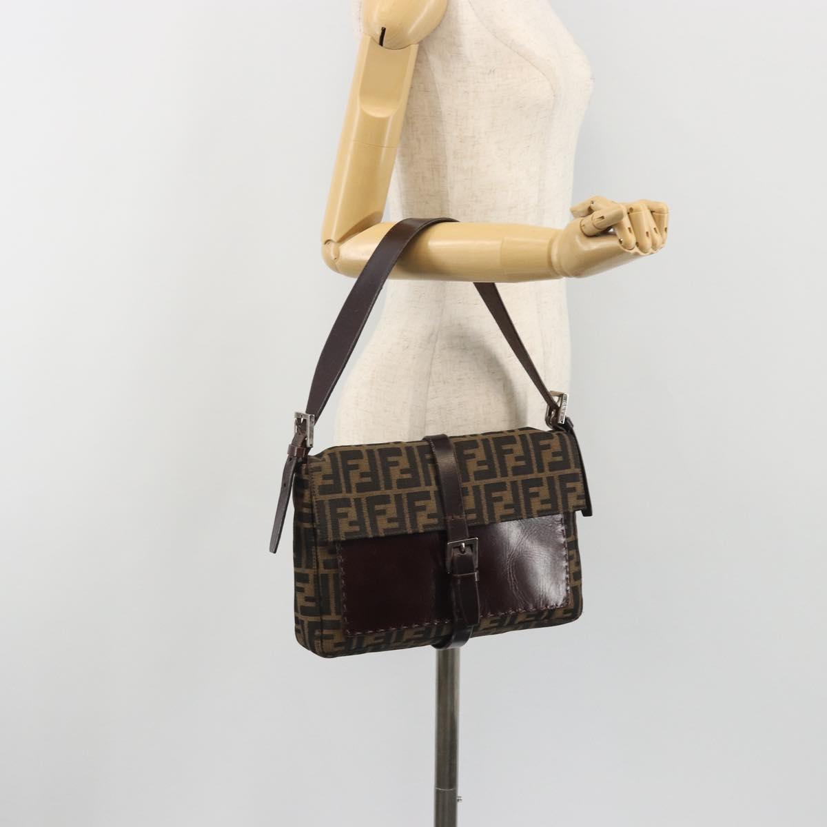 FENDI Zucca Canvas Shoulder Bag Brown Black Auth 193144V