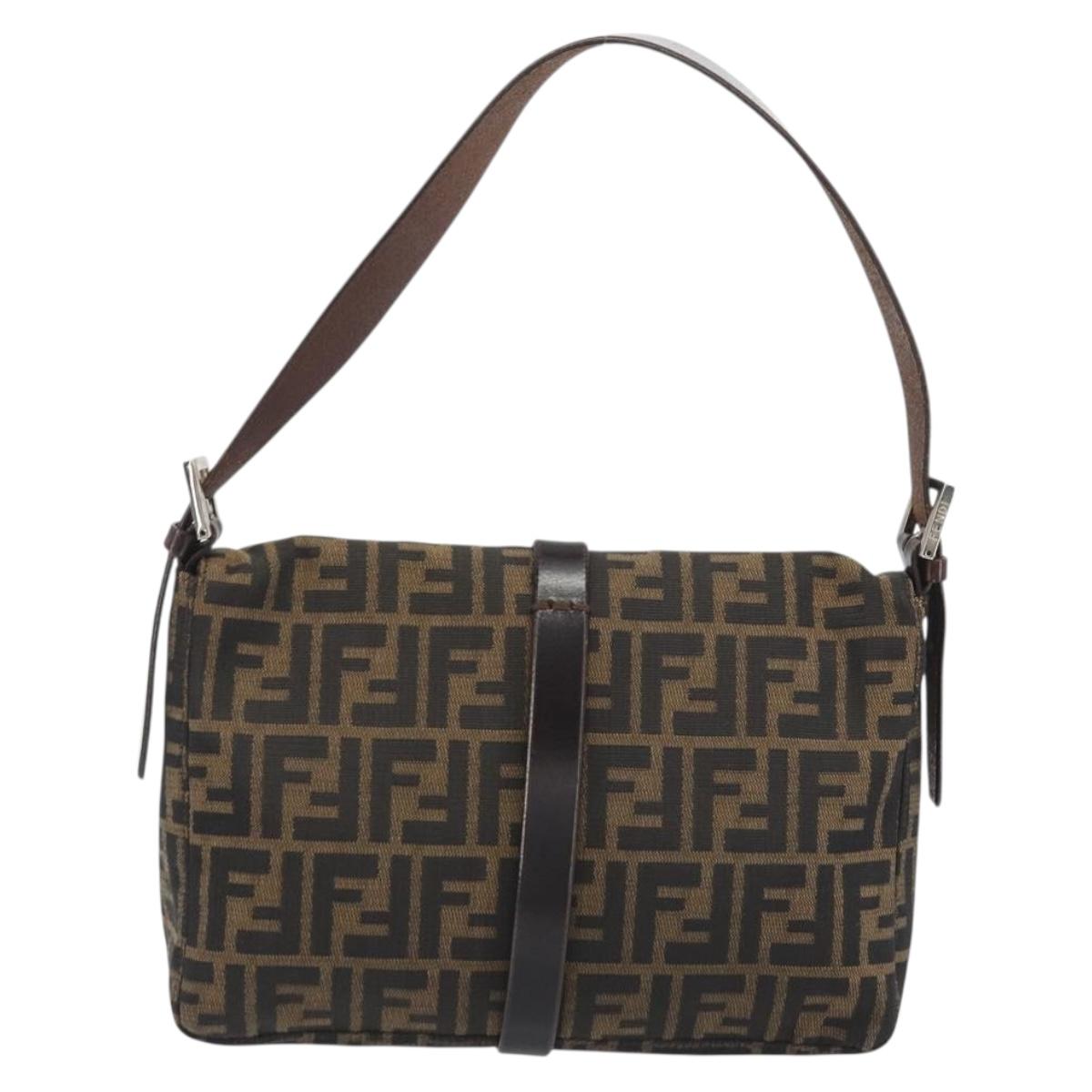 FENDI Zucca Canvas Shoulder Bag Brown Black Auth 193144V