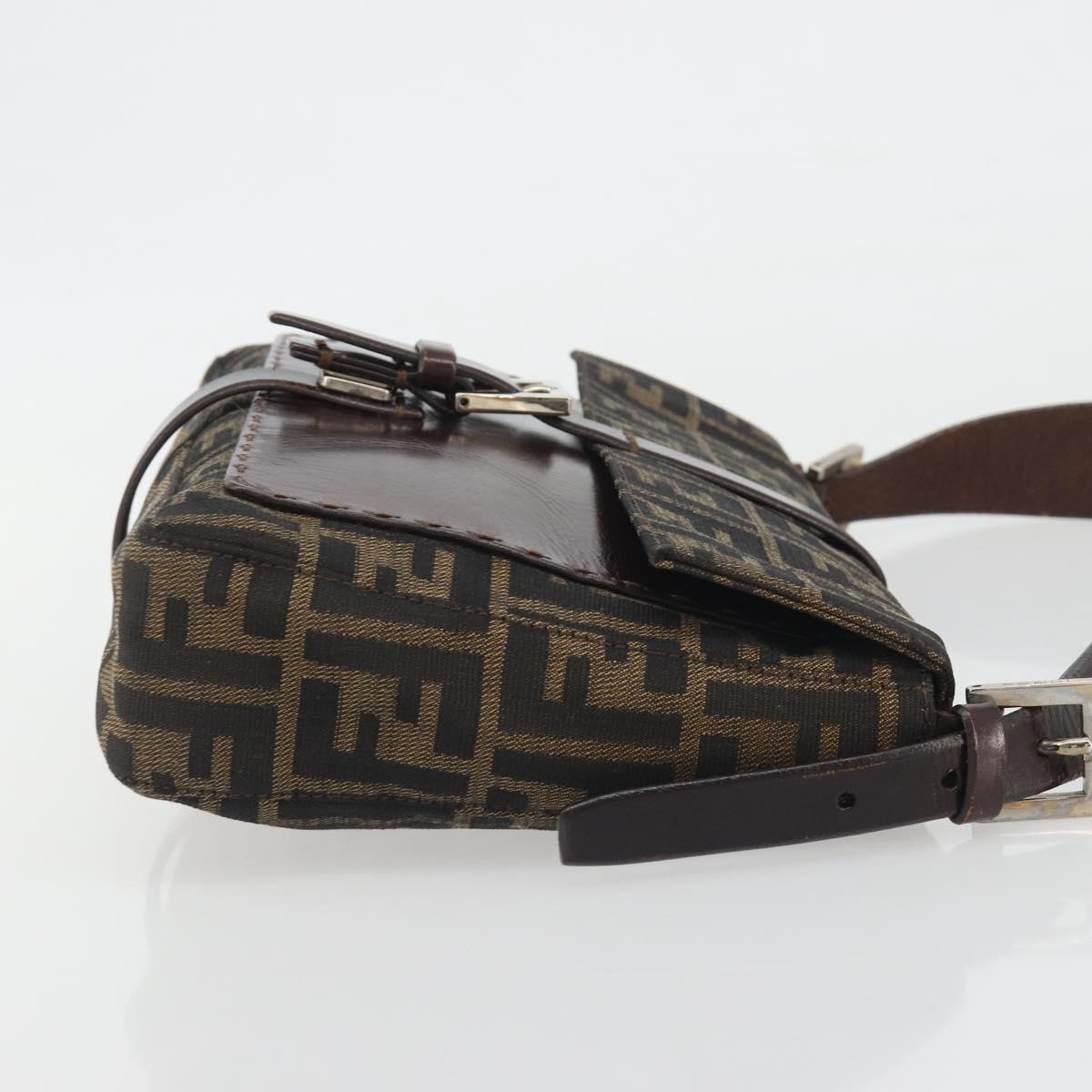 FENDI Zucca Canvas Shoulder Bag Brown Black Auth 193144V