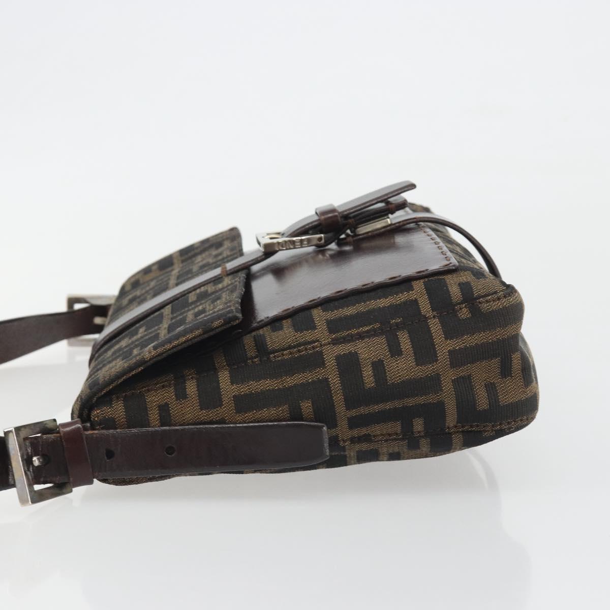FENDI Zucca Canvas Shoulder Bag Brown Black Auth 193144V