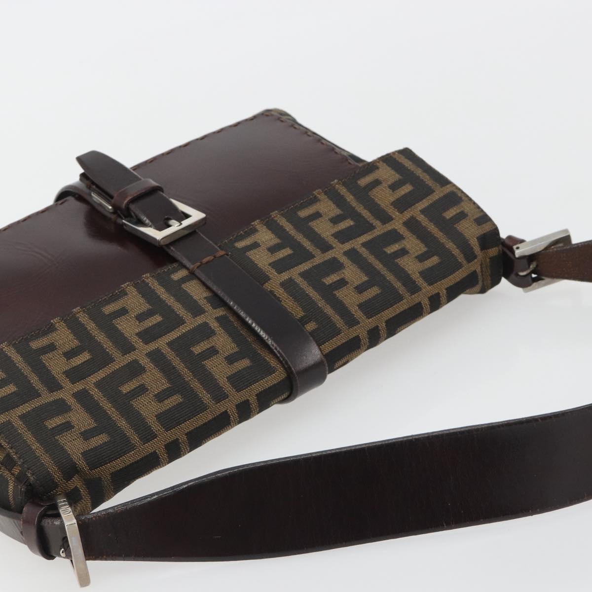 FENDI Zucca Canvas Shoulder Bag Brown Black Auth 193144V