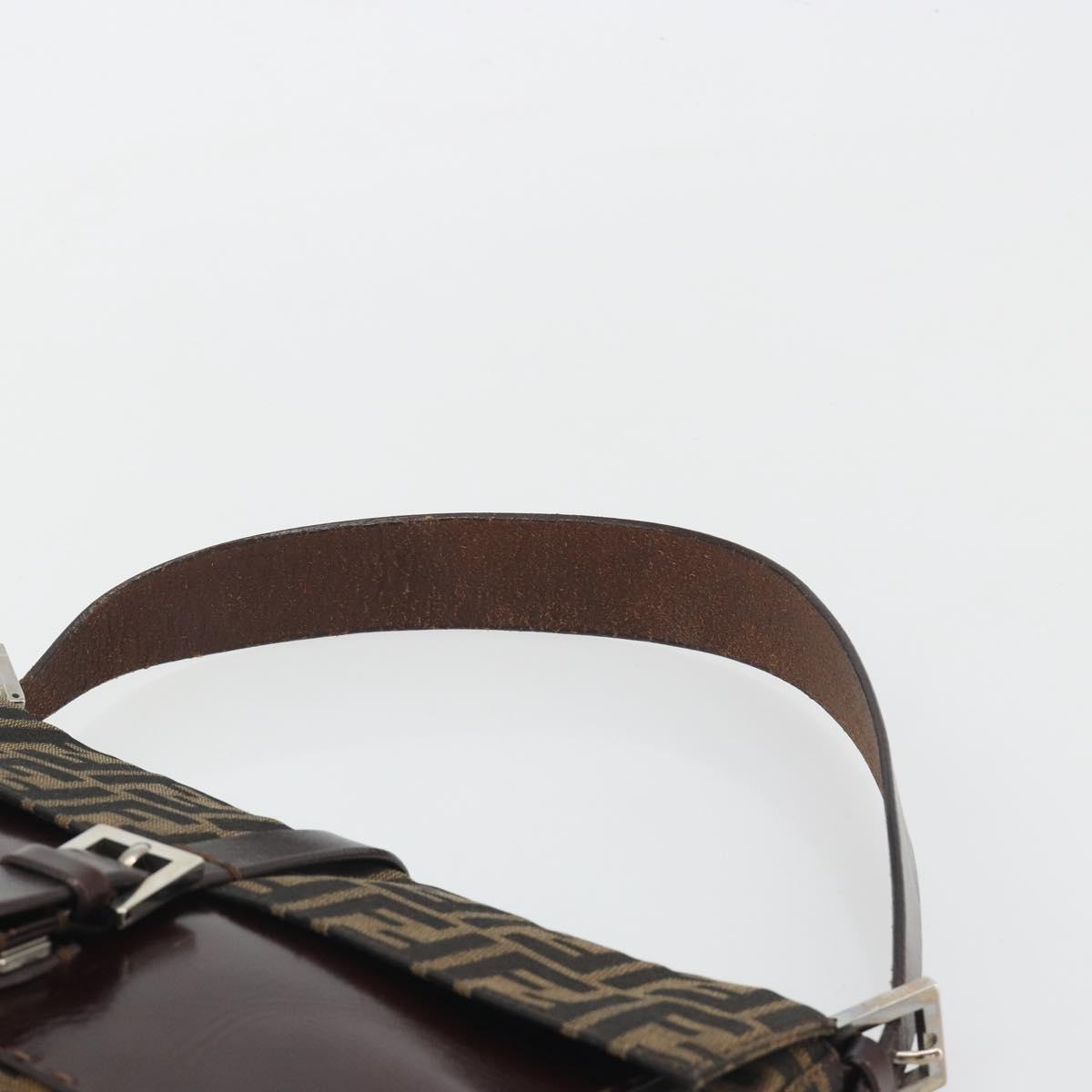 FENDI Zucca Canvas Shoulder Bag Brown Black Auth 193144V