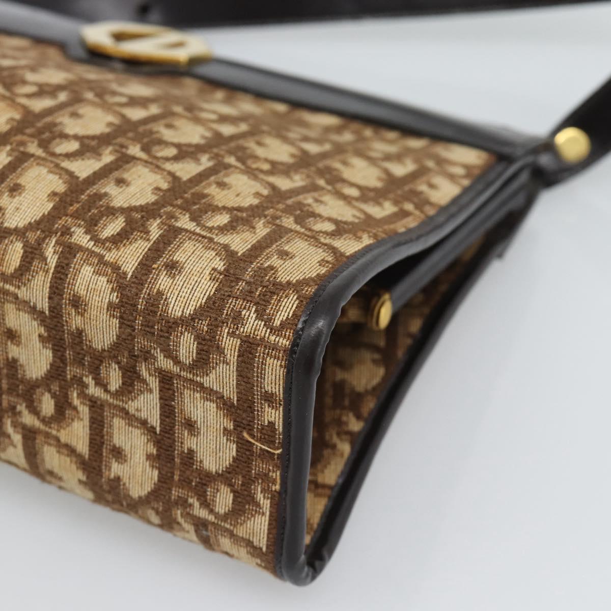 Christian Dior Trotter Canvas Shoulder Bag Beige Gold Auth 193146