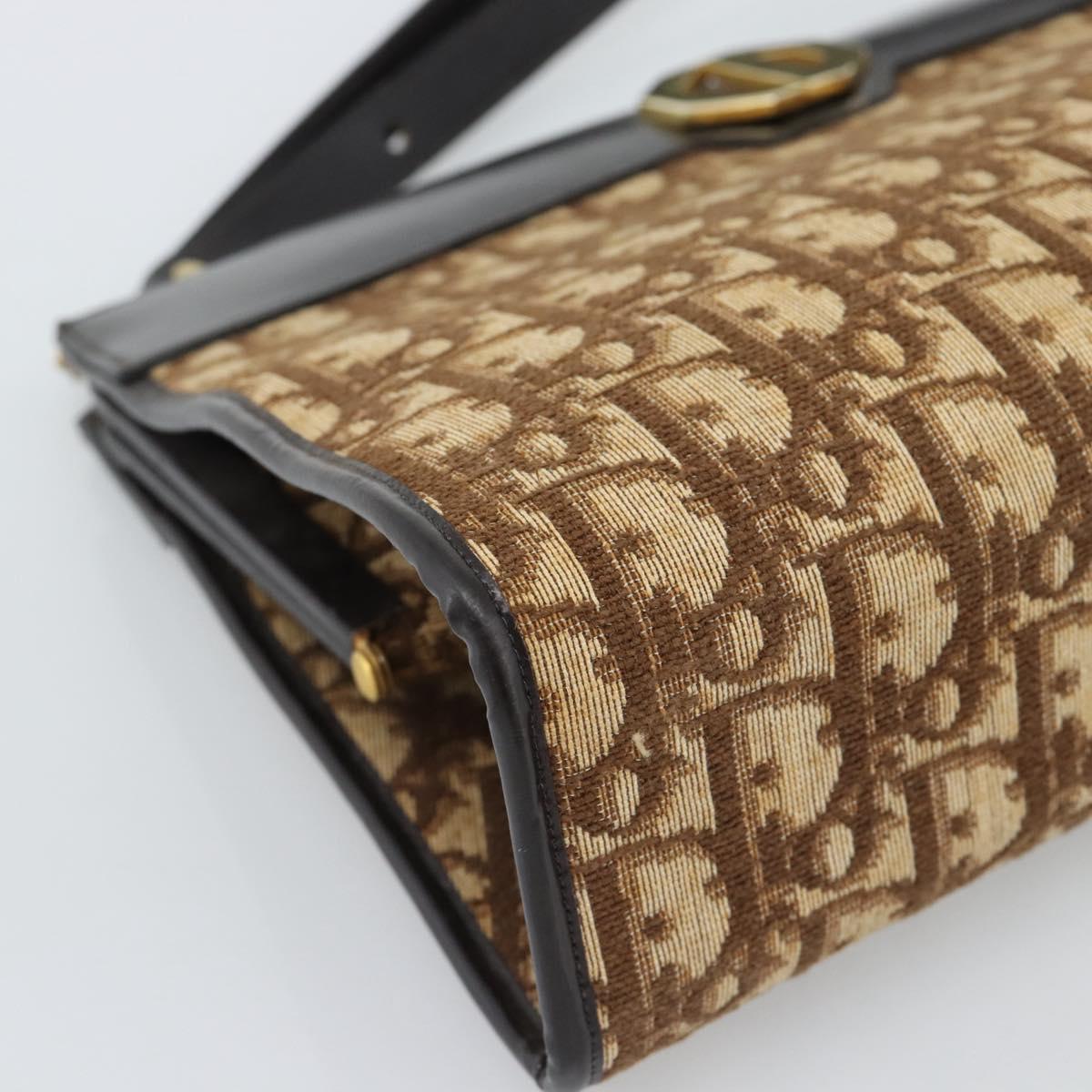 Christian Dior Trotter Canvas Shoulder Bag Beige Gold Auth 193146