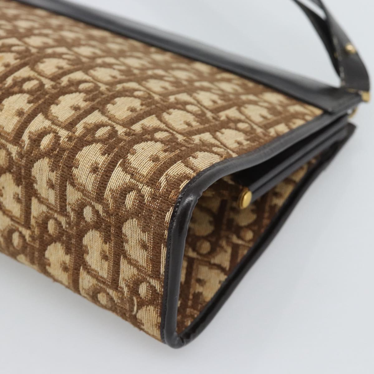 Christian Dior Trotter Canvas Shoulder Bag Beige Gold Auth 193146