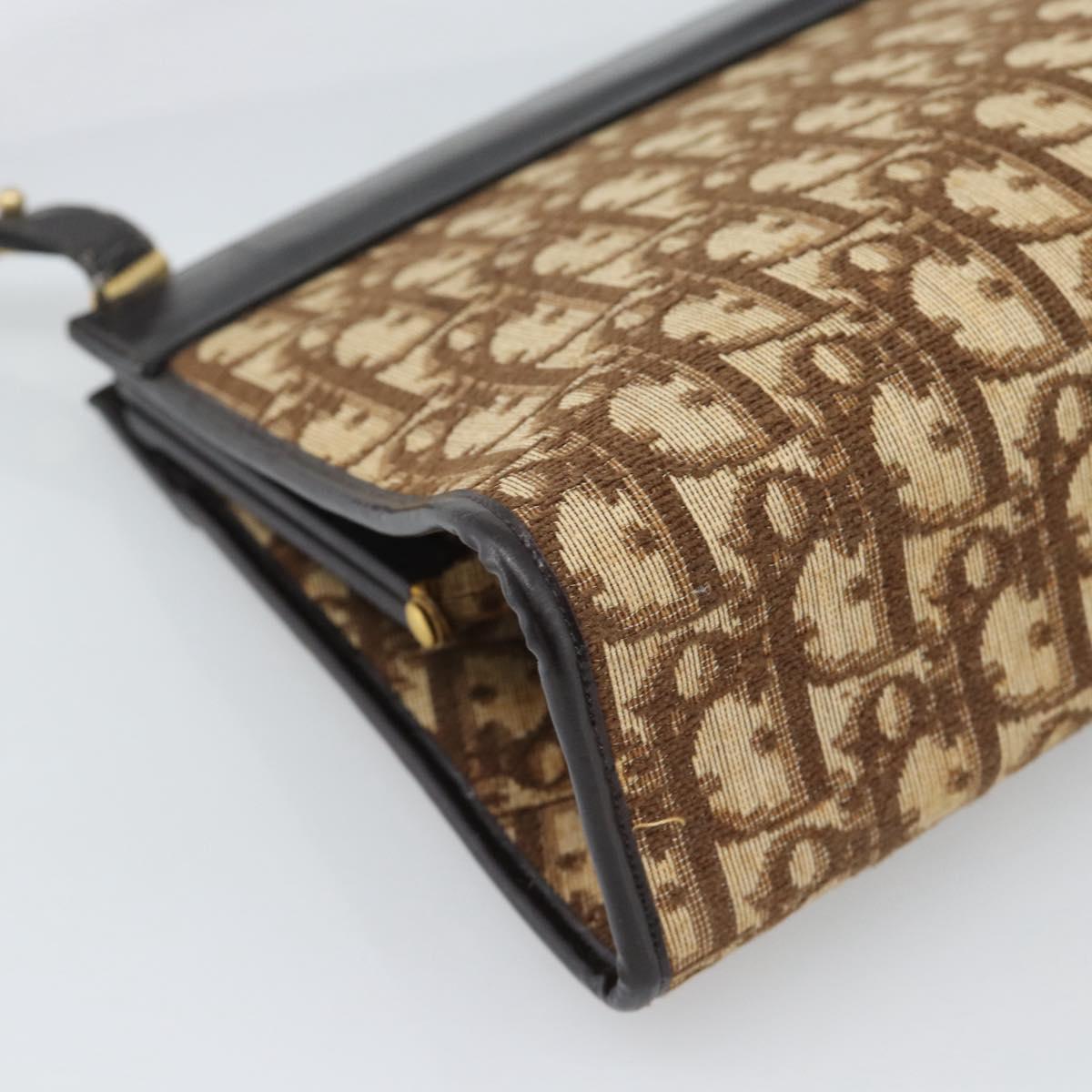 Christian Dior Trotter Canvas Shoulder Bag Beige Gold Auth 193146