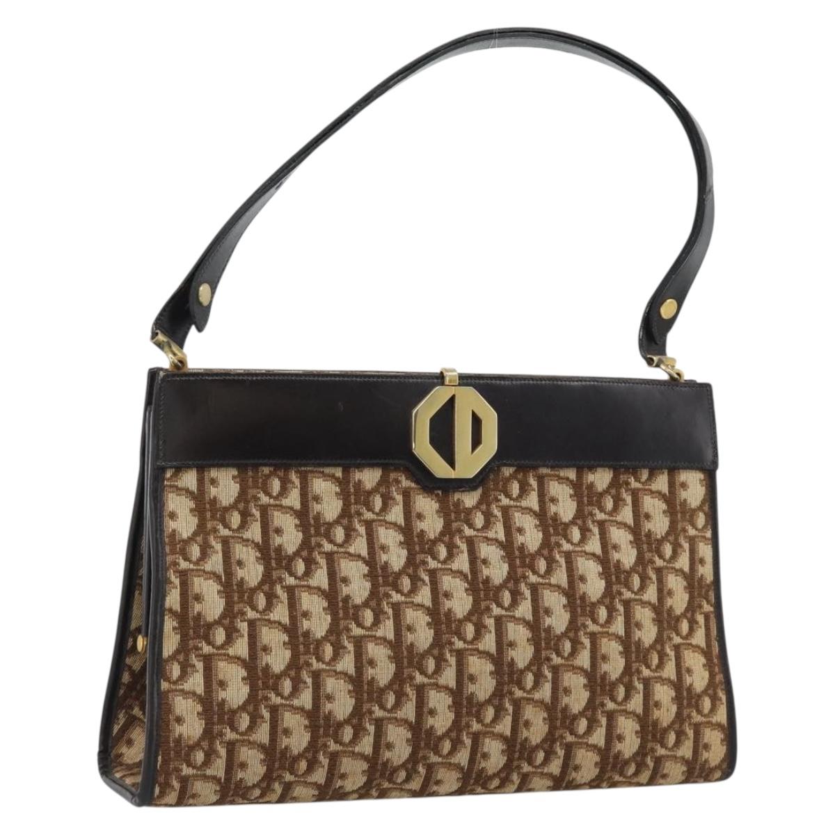 Christian Dior Trotter Canvas Shoulder Bag Beige Gold Auth 193146