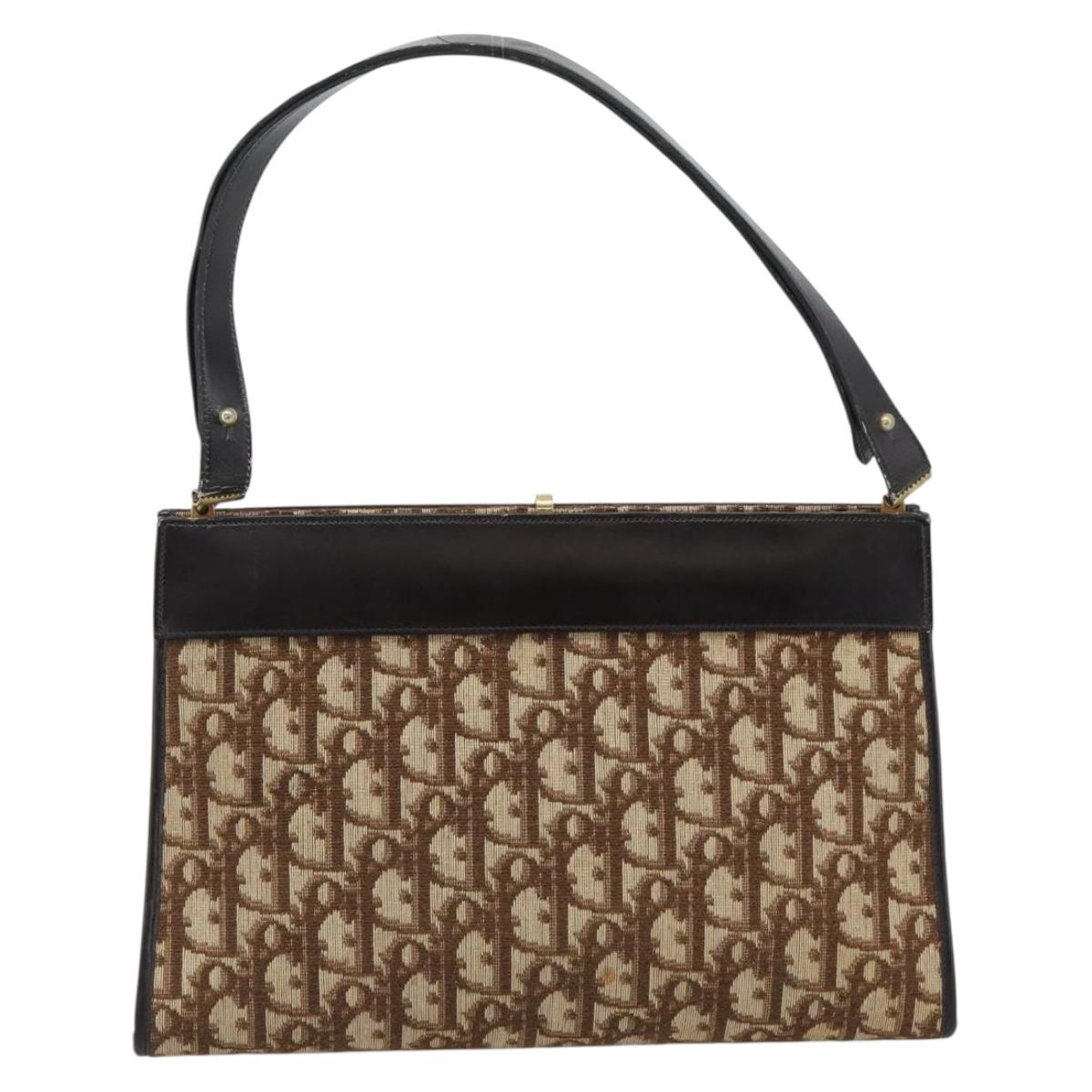 Christian Dior Trotter Canvas Shoulder Bag Beige Gold Auth 193146