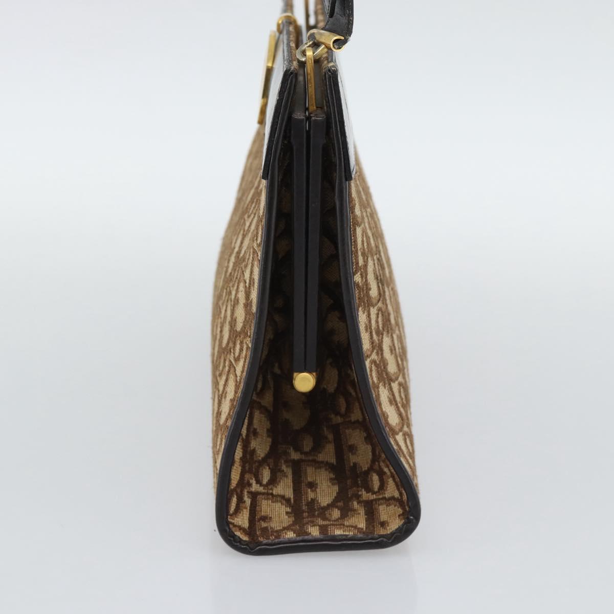 Christian Dior Trotter Canvas Shoulder Bag Beige Gold Auth 193146