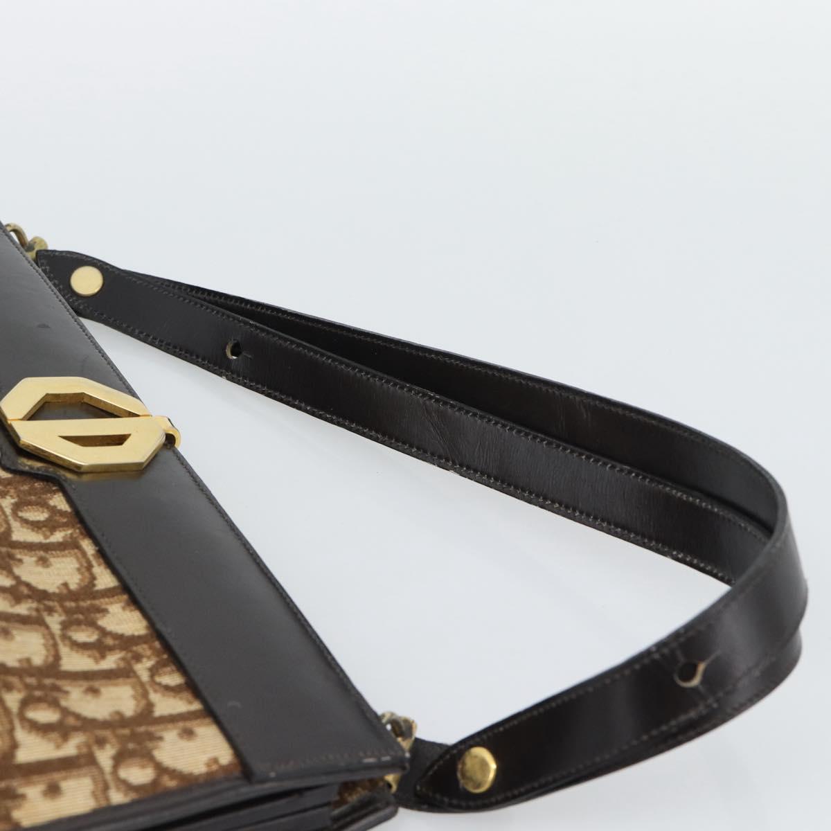 Christian Dior Trotter Canvas Shoulder Bag Beige Gold Auth 193146