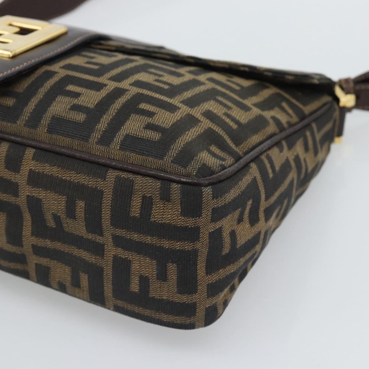 FENDI Zucca Canvas Shoulder Bag Brown Black Auth 193148V