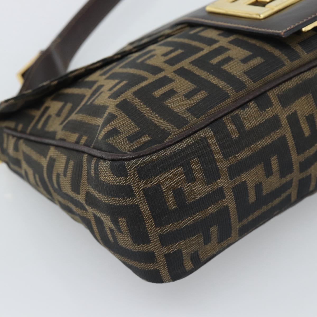 FENDI Zucca Canvas Shoulder Bag Brown Black Auth 193148V