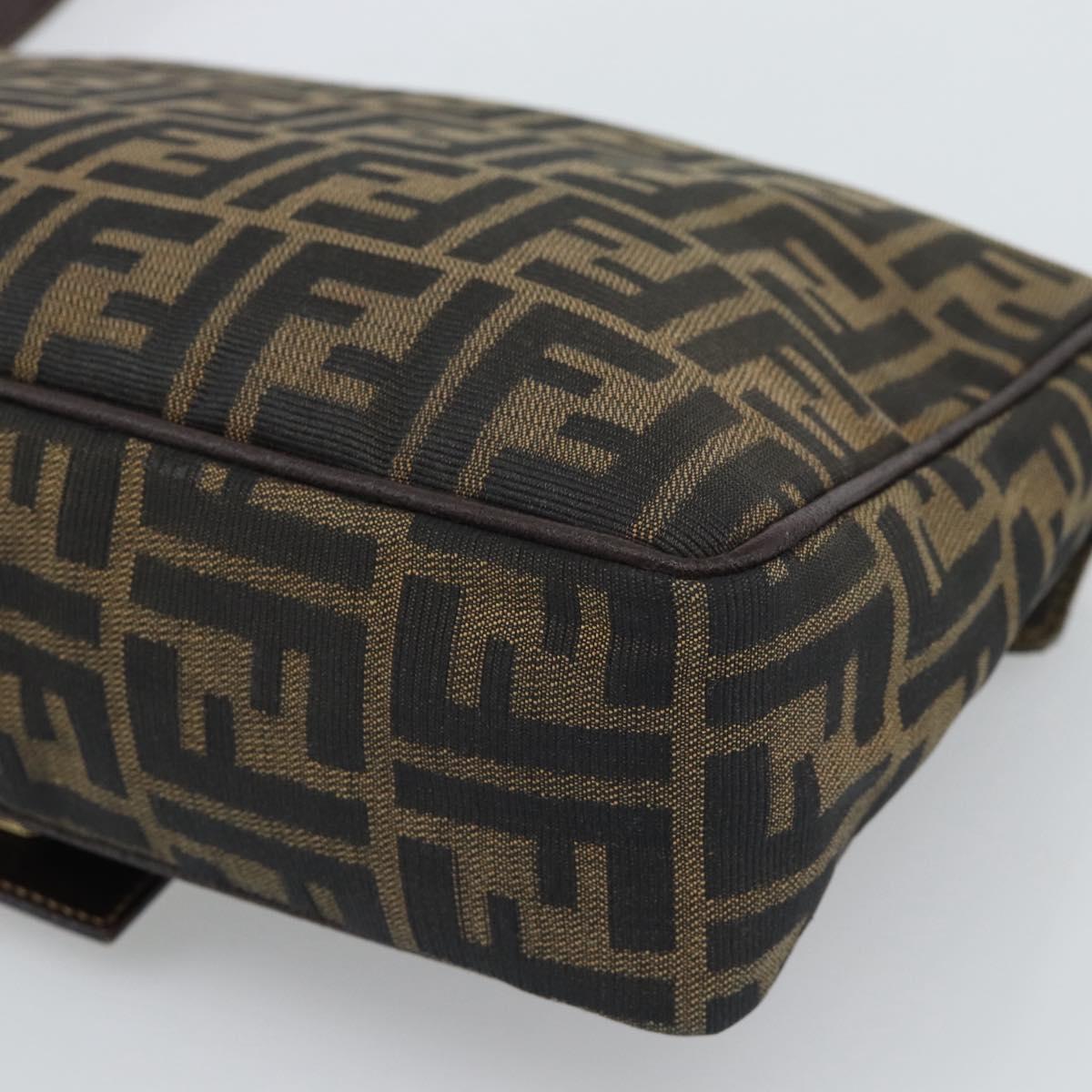FENDI Zucca Canvas Shoulder Bag Brown Black Auth 193148V