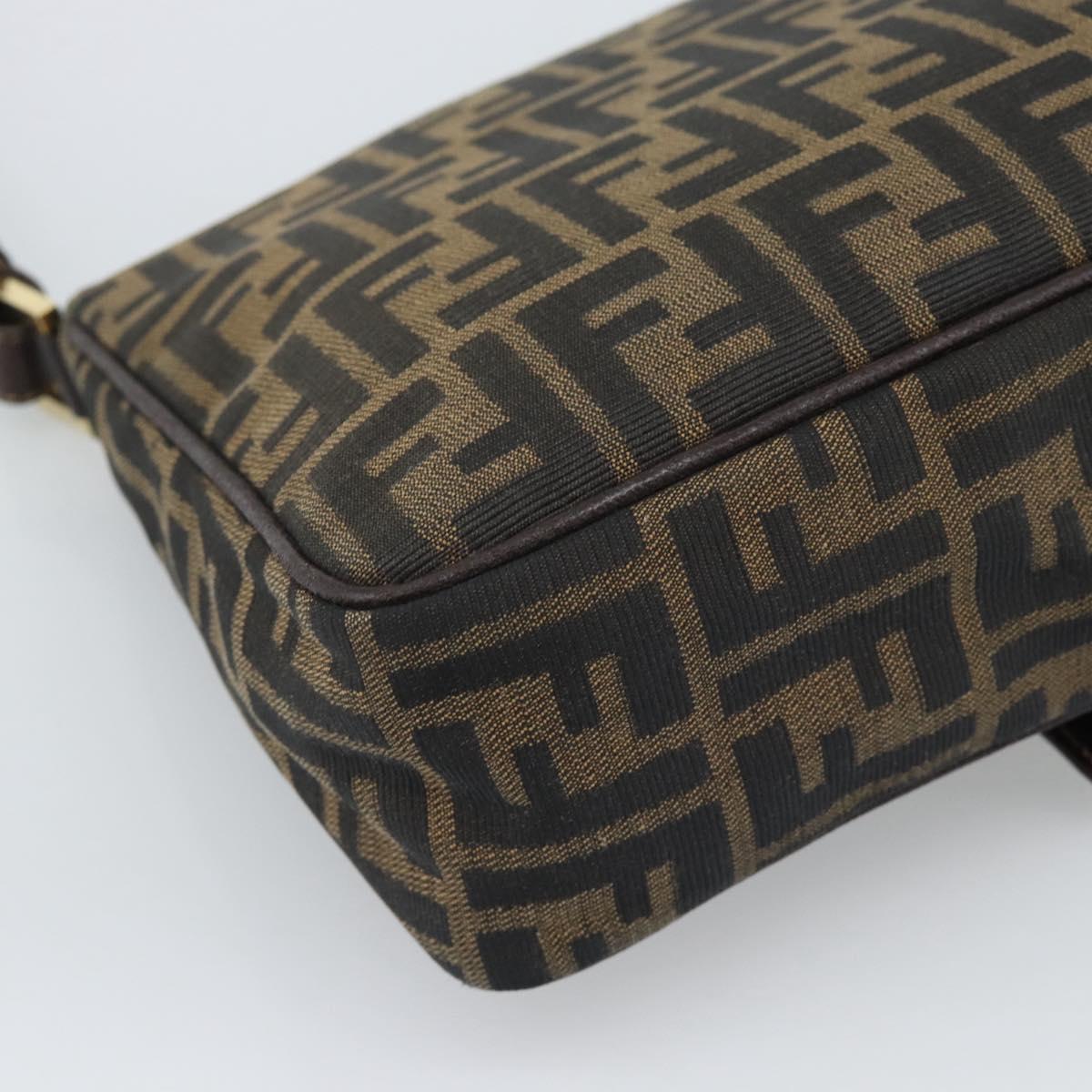 FENDI Zucca Canvas Shoulder Bag Brown Black Auth 193148V