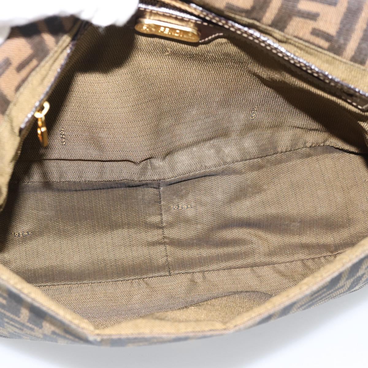 FENDI Zucca Canvas Shoulder Bag Brown Black Auth 193148V