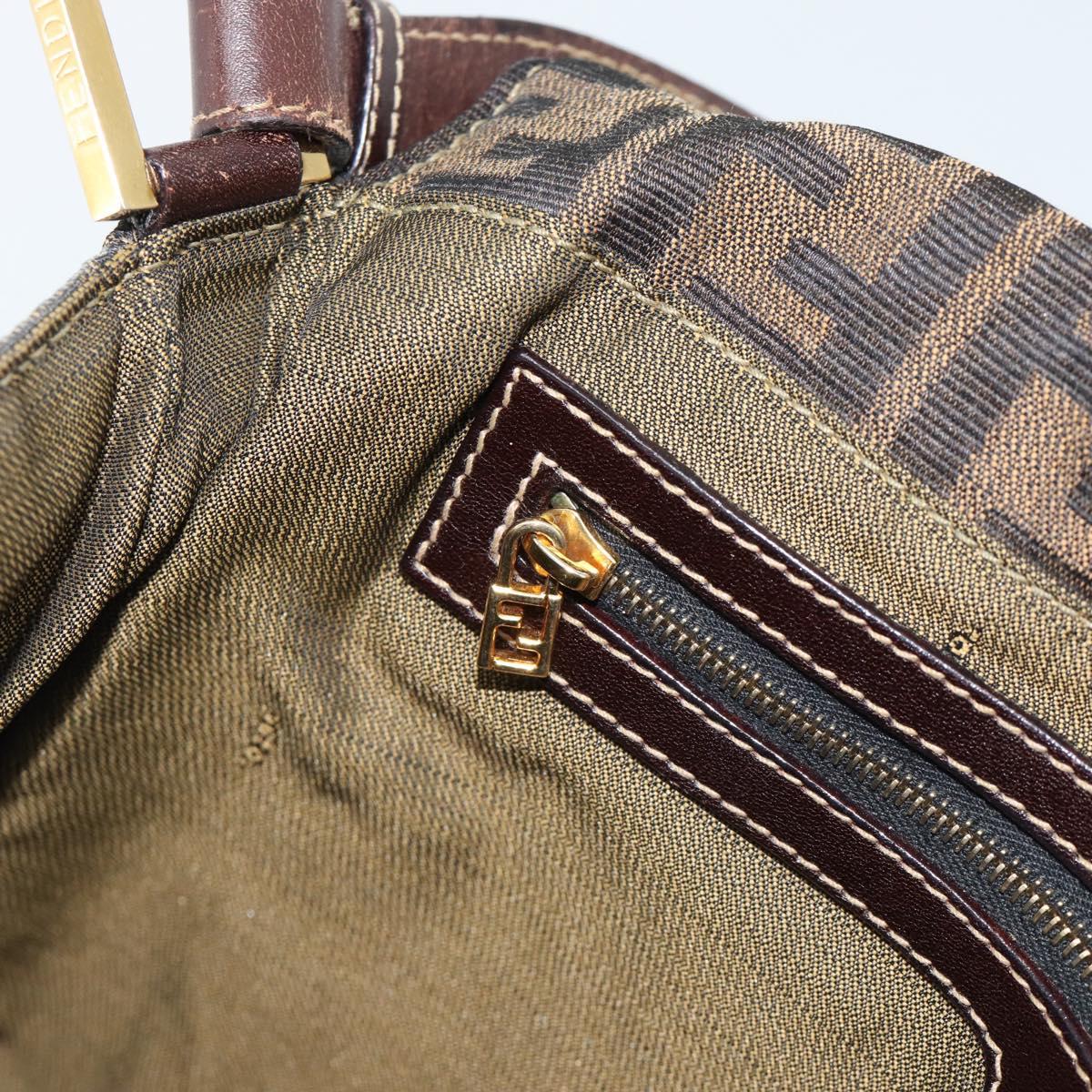 FENDI Zucca Canvas Shoulder Bag Brown Black Auth 193148V