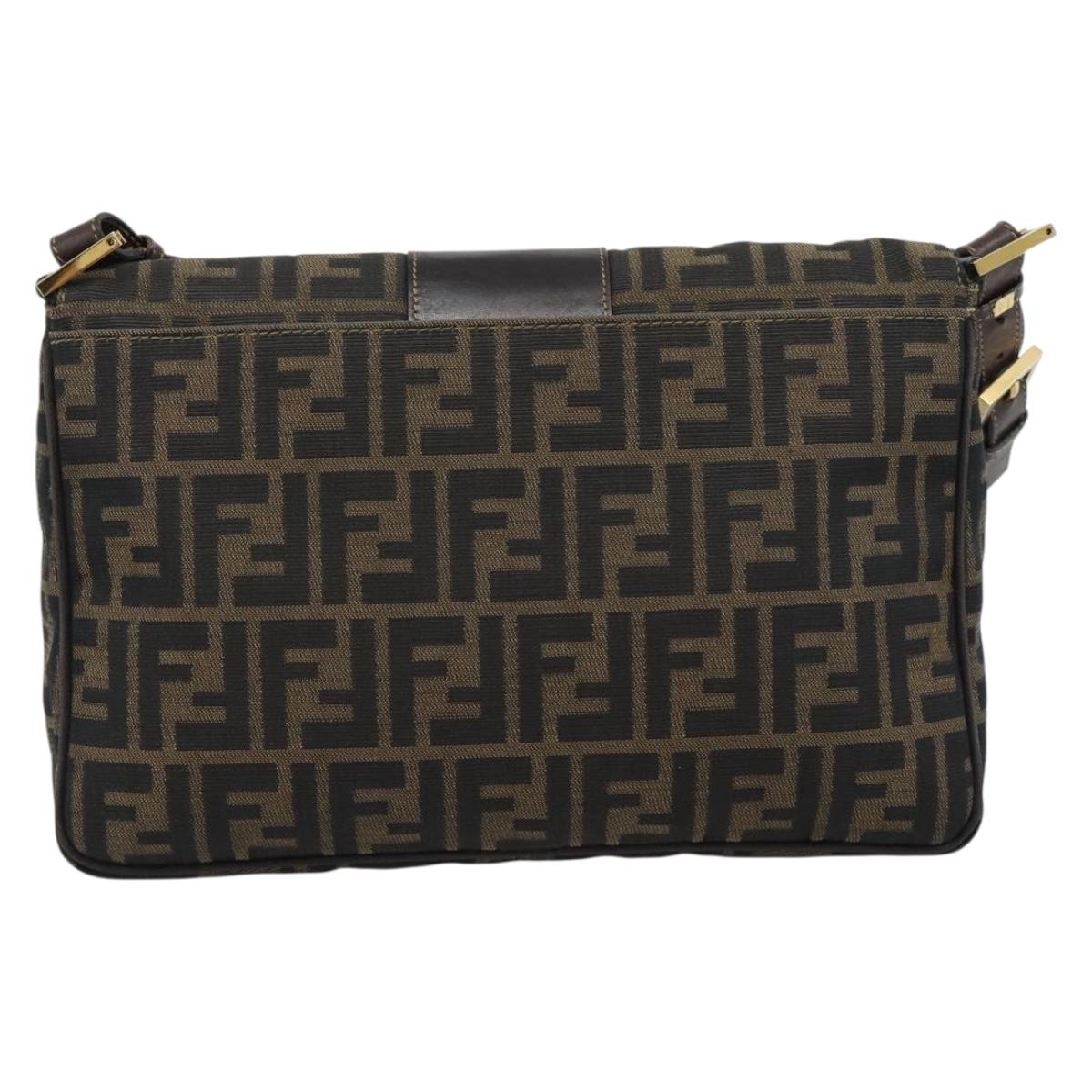 FENDI Zucca Canvas Shoulder Bag Brown Black Auth 193148V