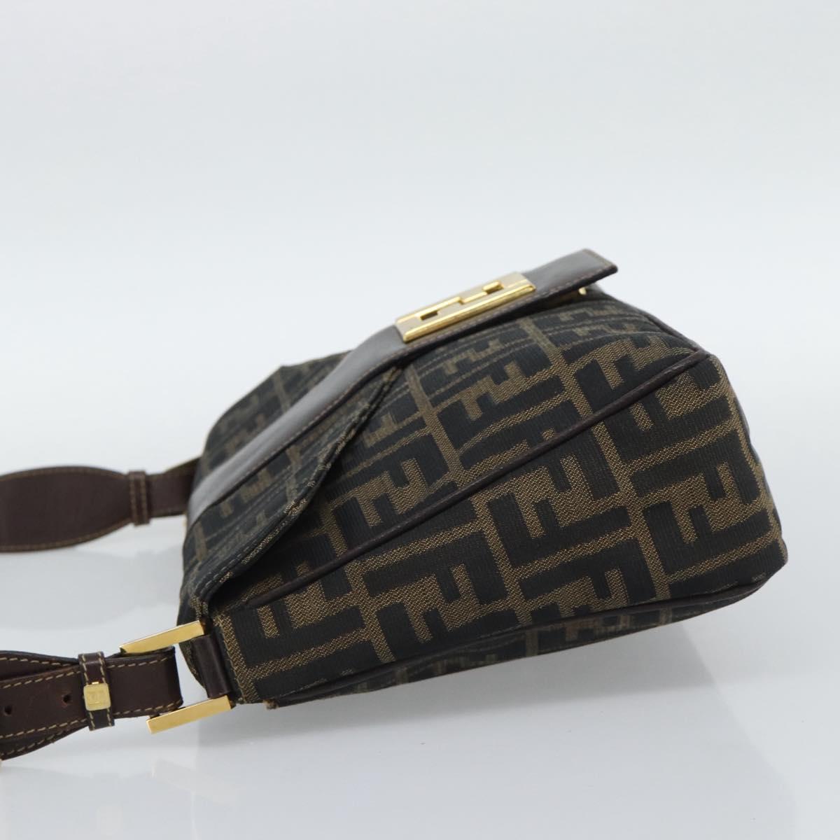 FENDI Zucca Canvas Shoulder Bag Brown Black Auth 193148V
