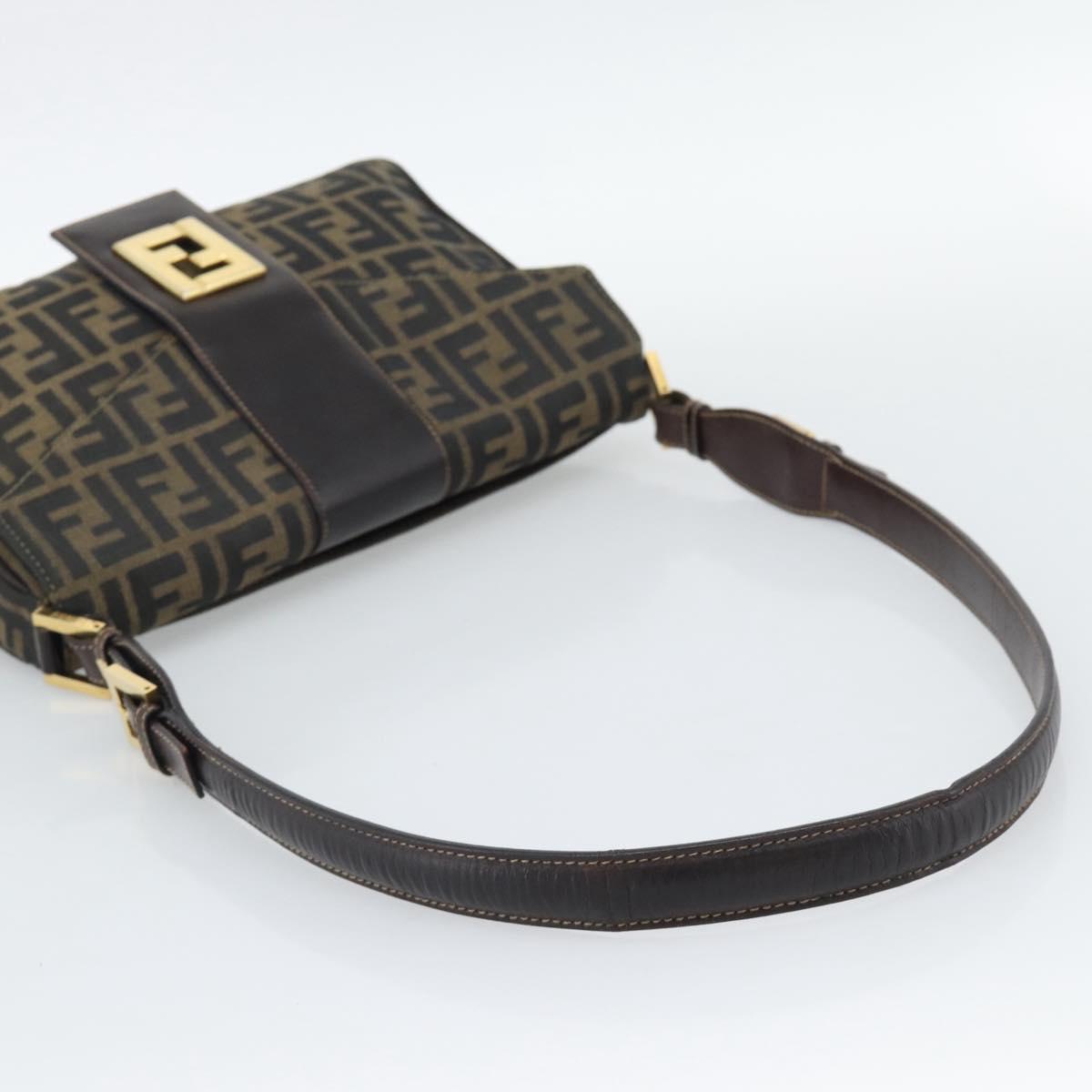 FENDI Zucca Canvas Shoulder Bag Brown Black Auth 193148V