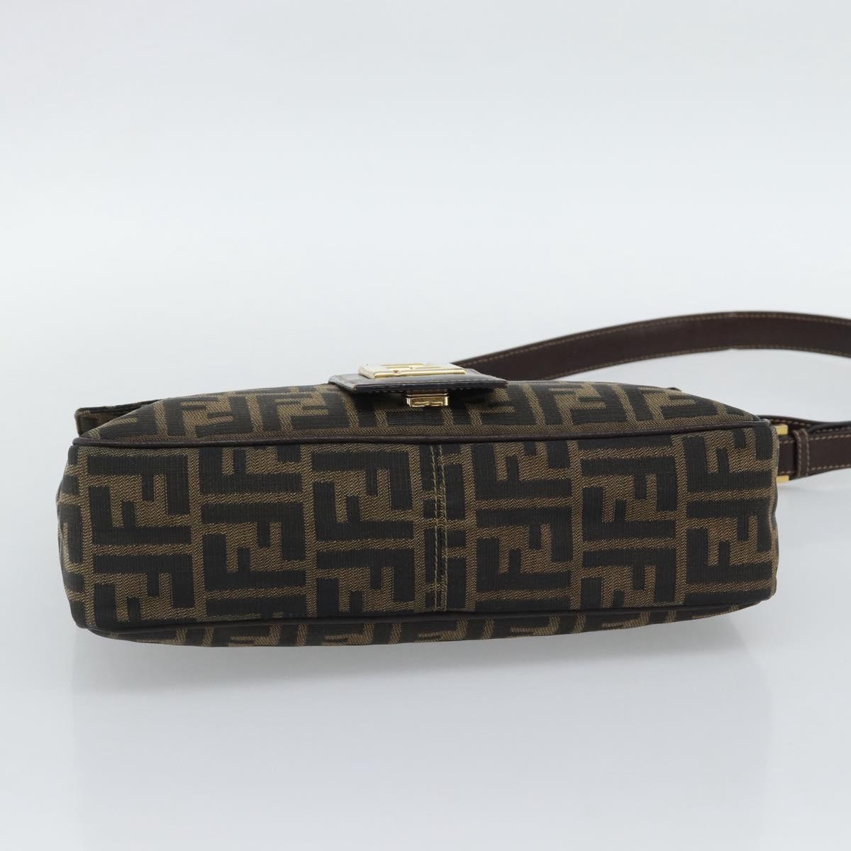 FENDI Zucca Canvas Shoulder Bag Brown Black Auth 193148V