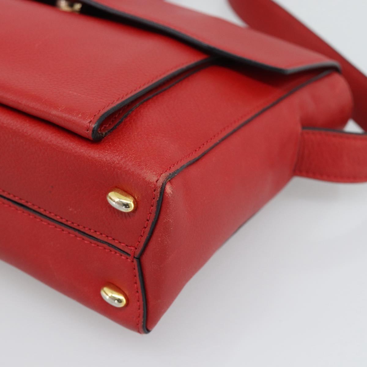 CELINE Shoulder Bag Leather Red Gold Auth 193149