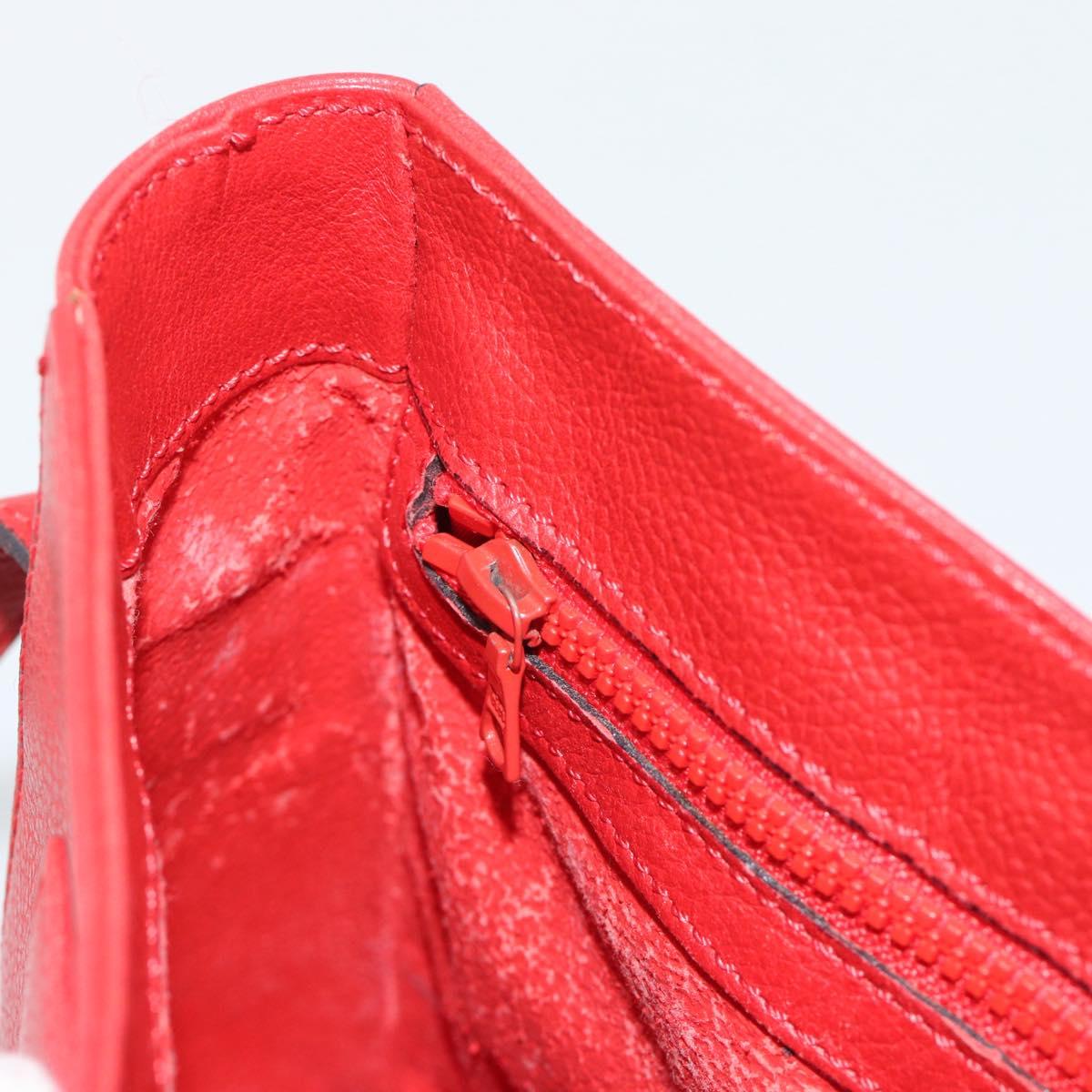CELINE Shoulder Bag Leather Red Gold Auth 193149