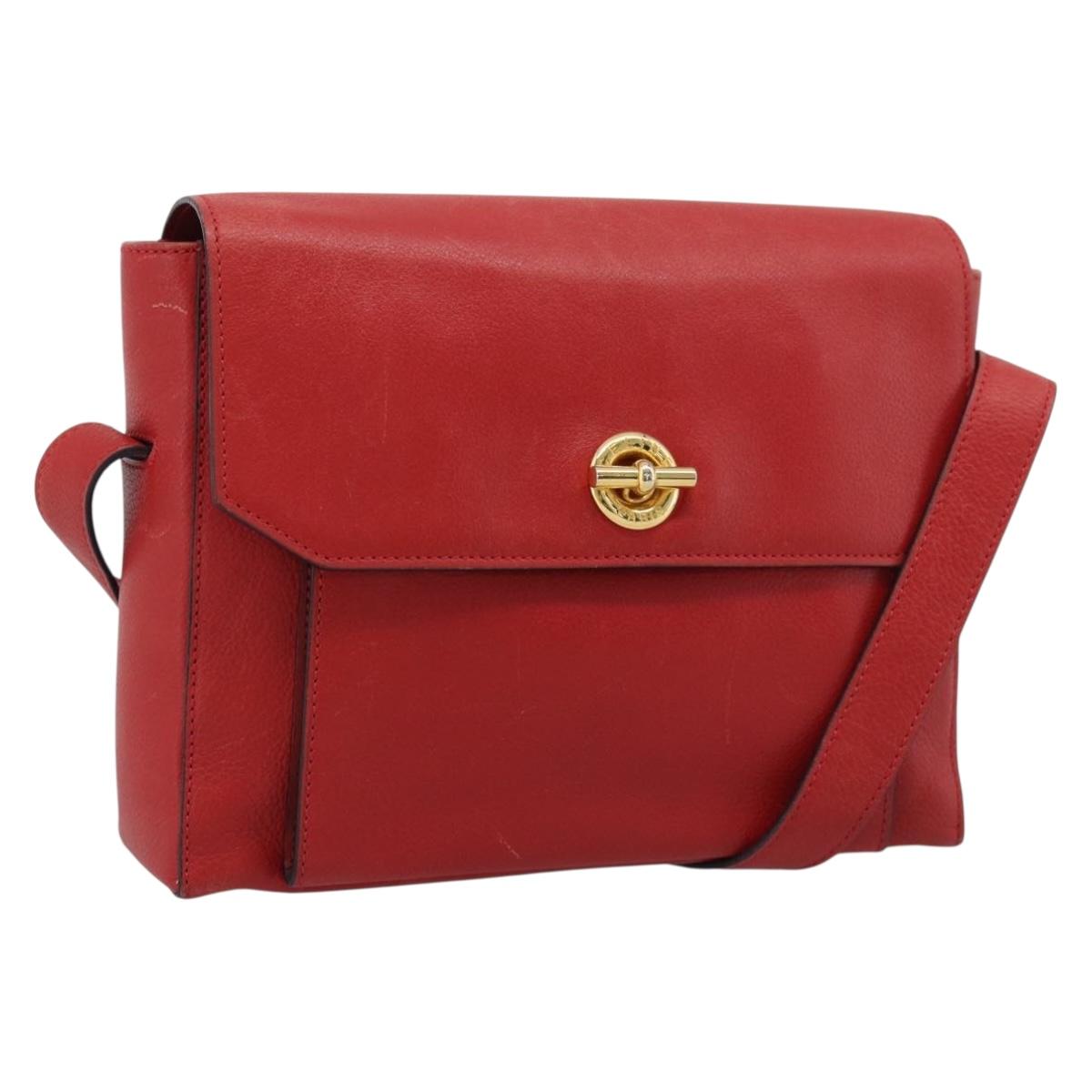 CELINE Shoulder Bag Leather Red Gold Auth 193149