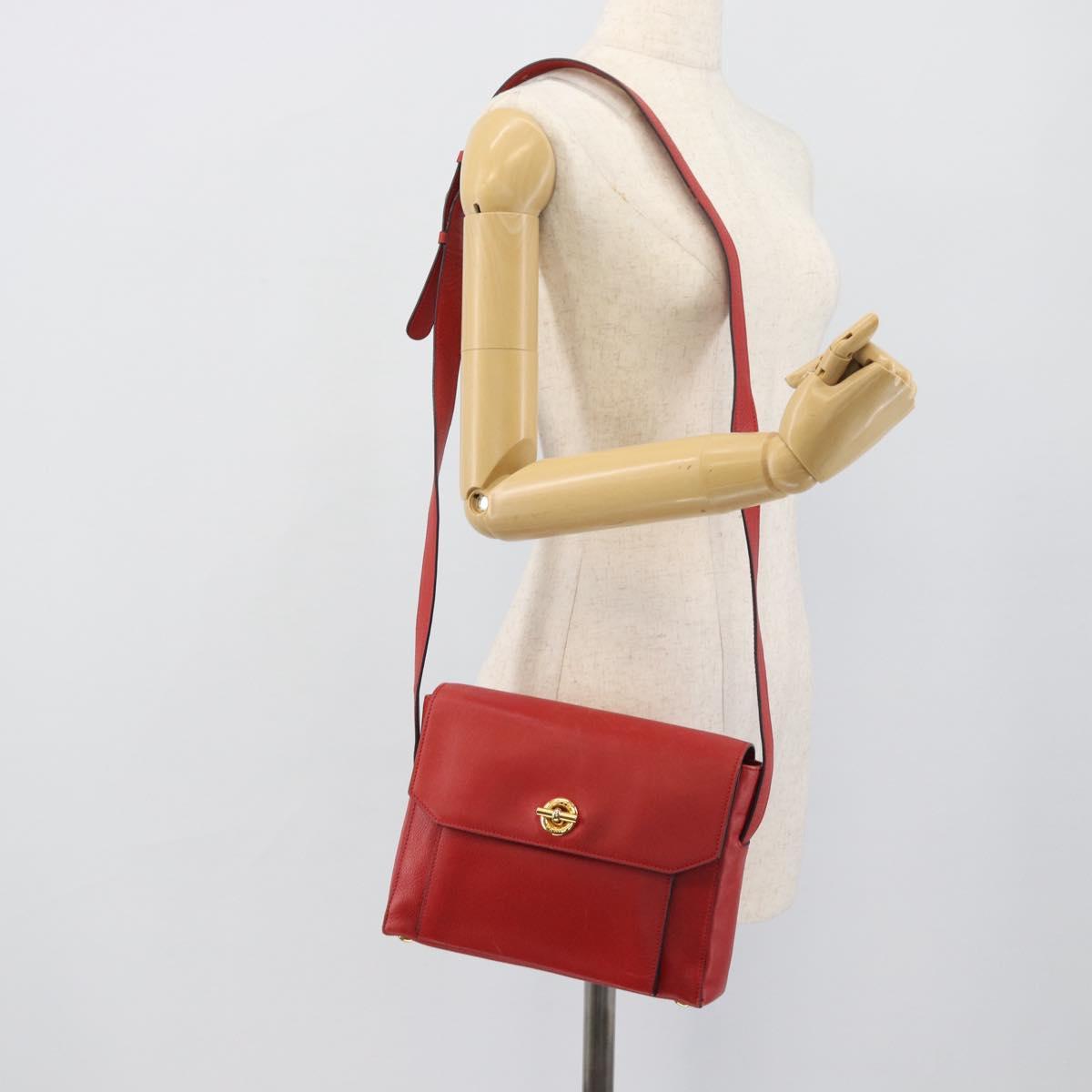 CELINE Shoulder Bag Leather Red Gold Auth 193149