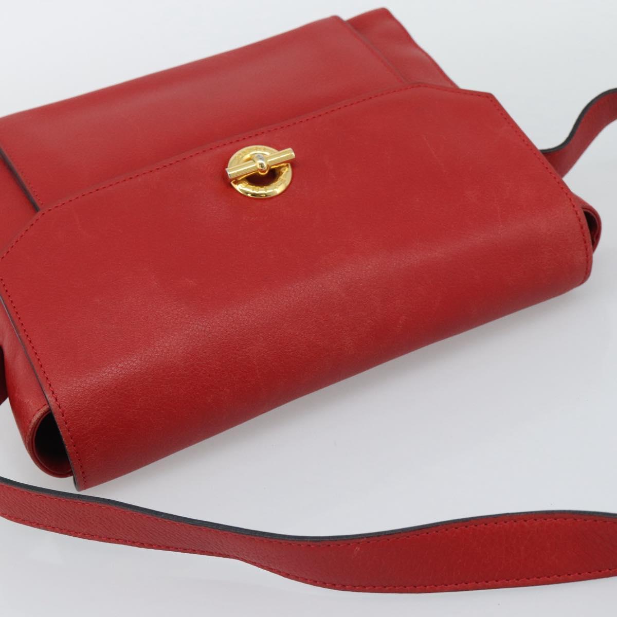 CELINE Shoulder Bag Leather Red Gold Auth 193149