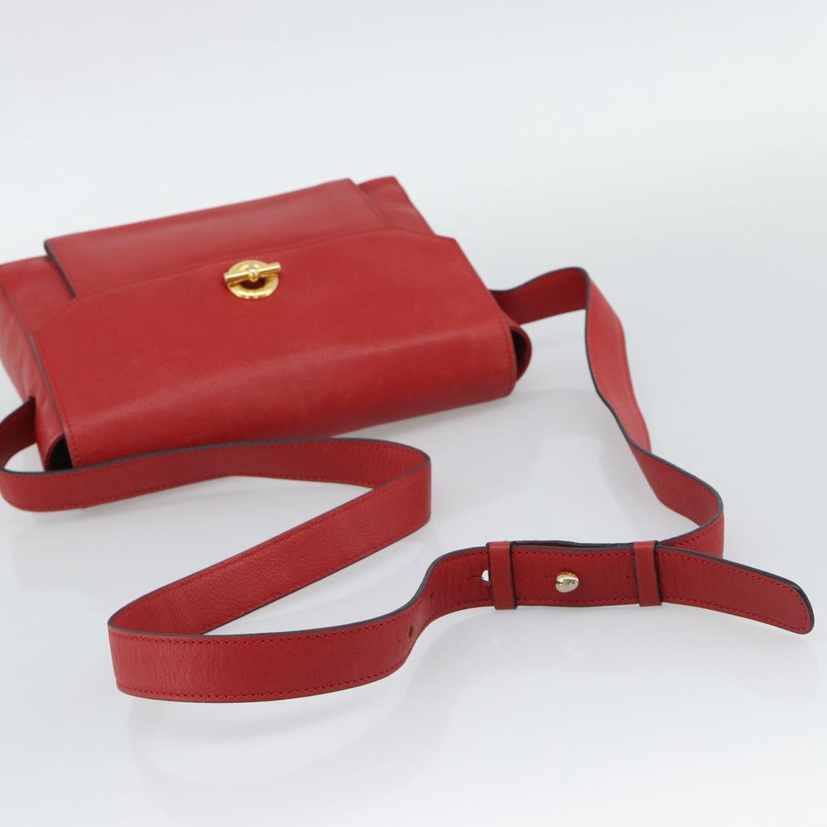 CELINE Shoulder Bag Leather Red Gold Auth 193149
