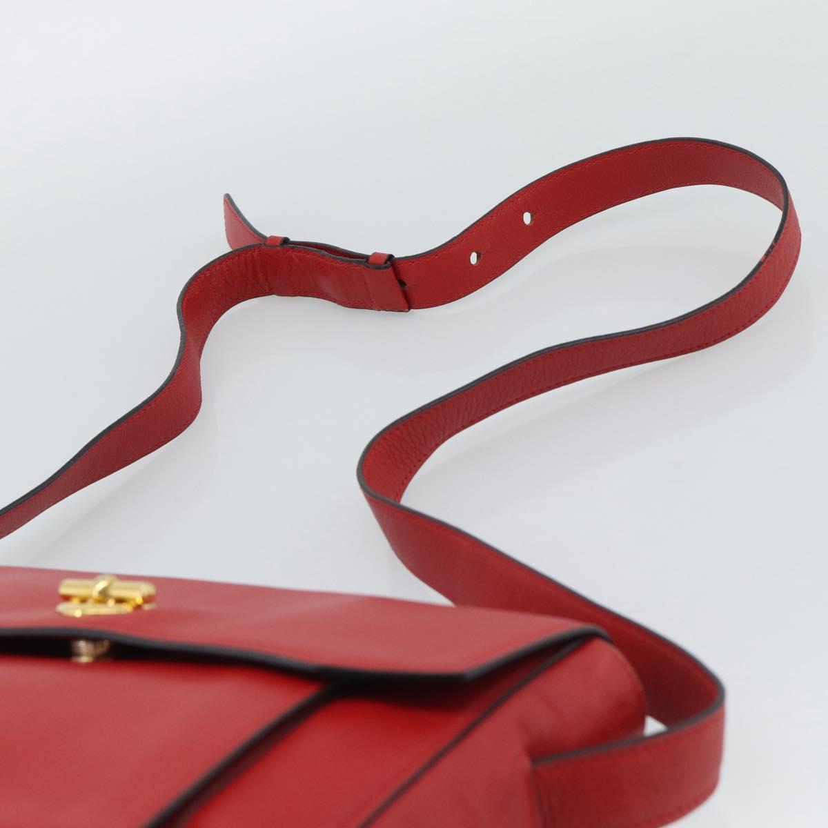 CELINE Shoulder Bag Leather Red Gold Auth 193149