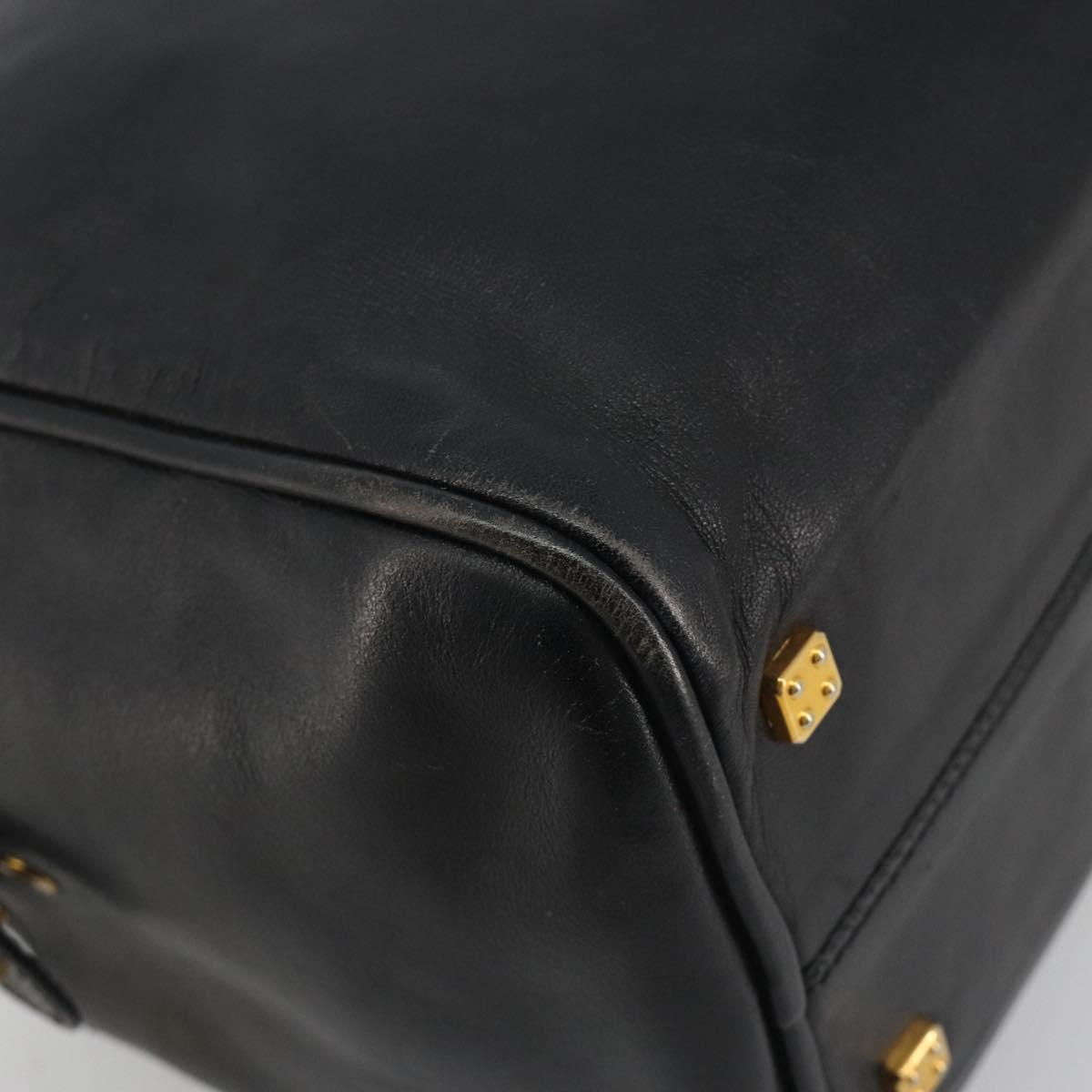 LOEWE Hand Bag Leather Black Gold Auth 193150
