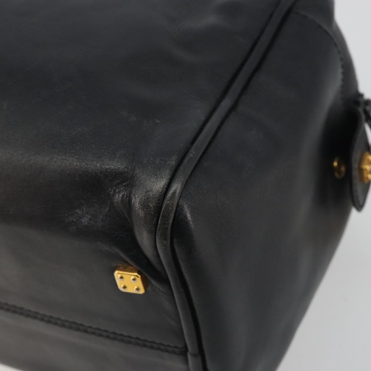 LOEWE Hand Bag Leather Black Gold Auth 193150