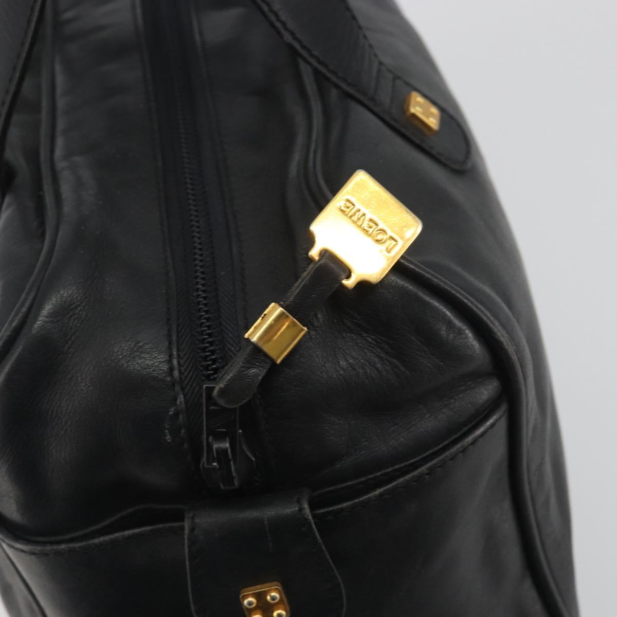 LOEWE Hand Bag Leather Black Gold Auth 193150