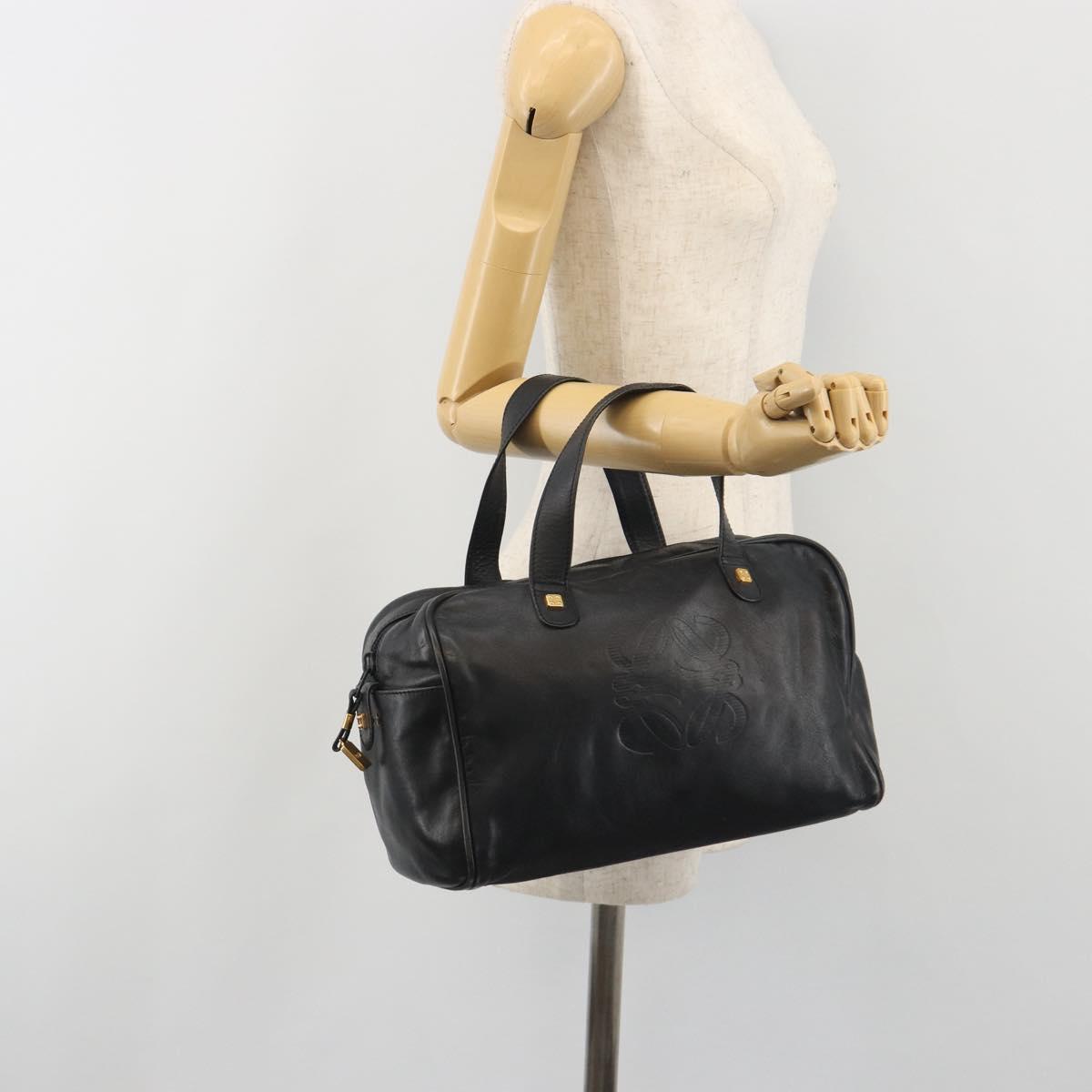 LOEWE Hand Bag Leather Black Gold Auth 193150