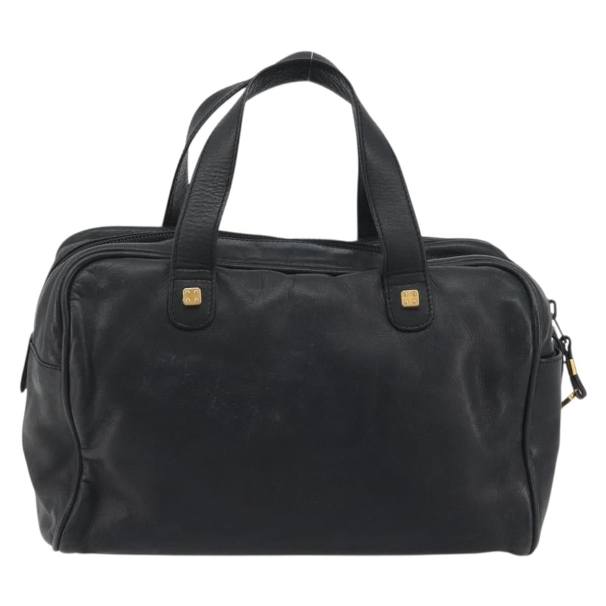 LOEWE Hand Bag Leather Black Gold Auth 193150