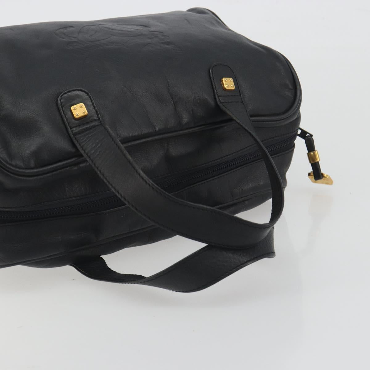 LOEWE Hand Bag Leather Black Gold Auth 193150