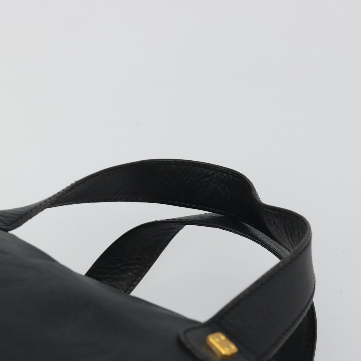 LOEWE Hand Bag Leather Black Gold Auth 193150
