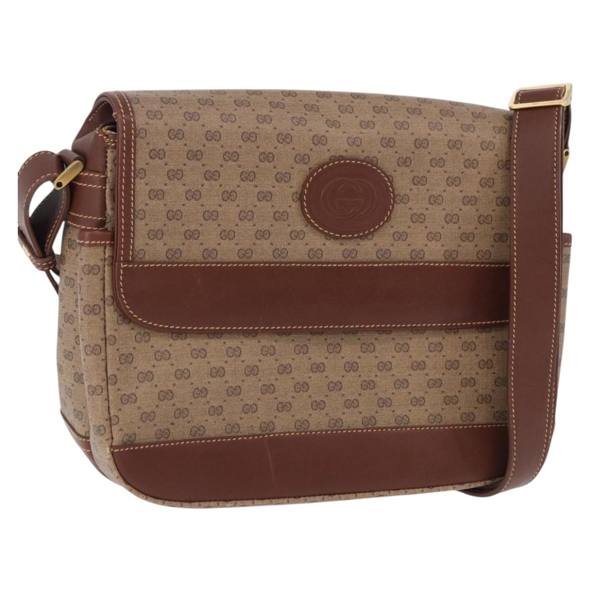 GUCCI Micro GG Supreme Shoulder Bag PVC Beige Gold Auth 193154