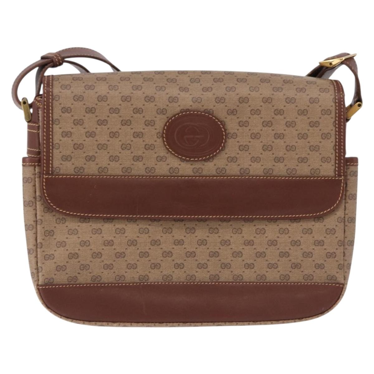 GUCCI Micro GG Supreme Shoulder Bag PVC Beige Gold Auth 193154