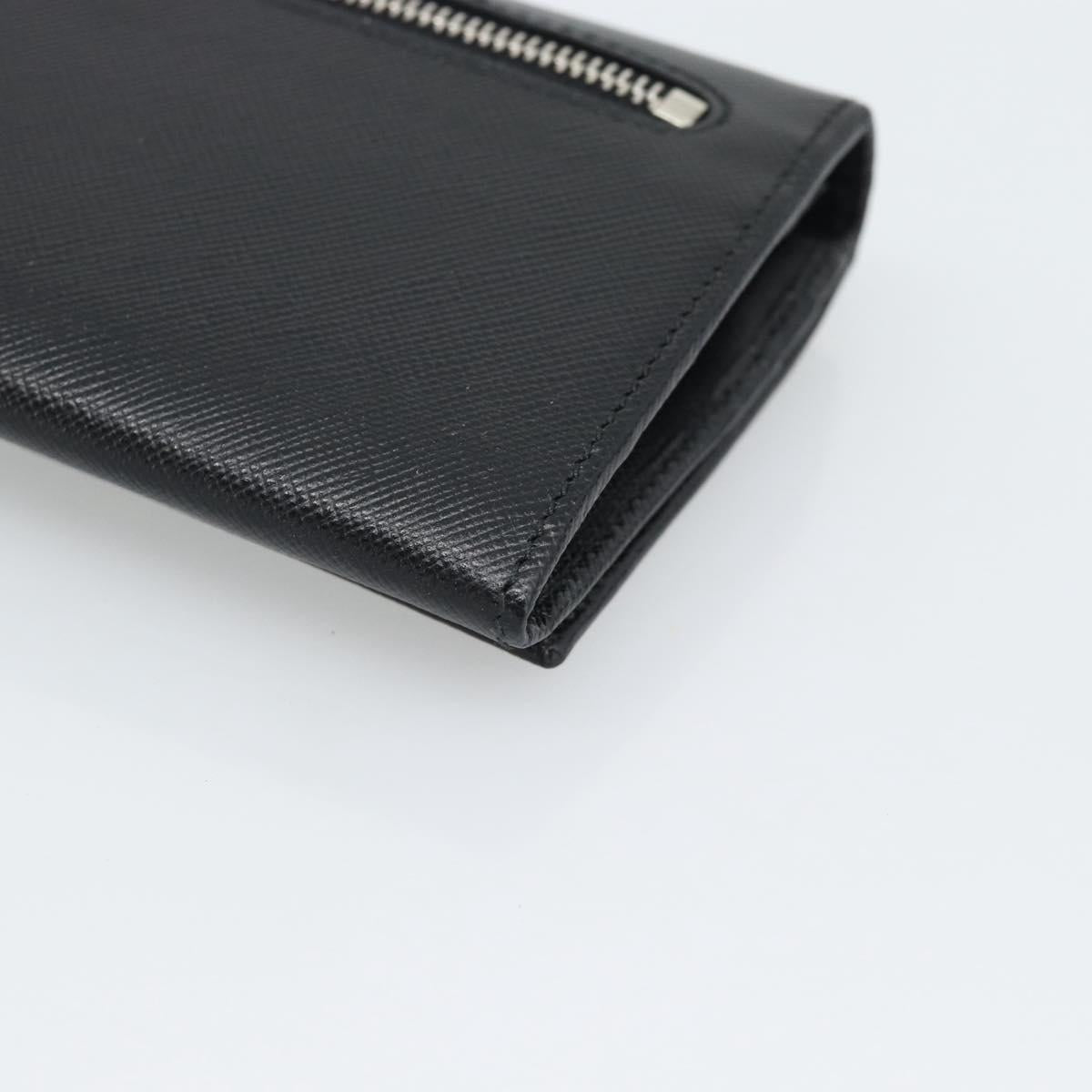 PRADA Long Wallet Saffiano leather Black Silver Auth 193158V