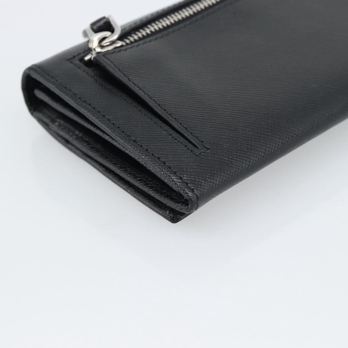 PRADA Long Wallet Saffiano leather Black Silver Auth 193158V
