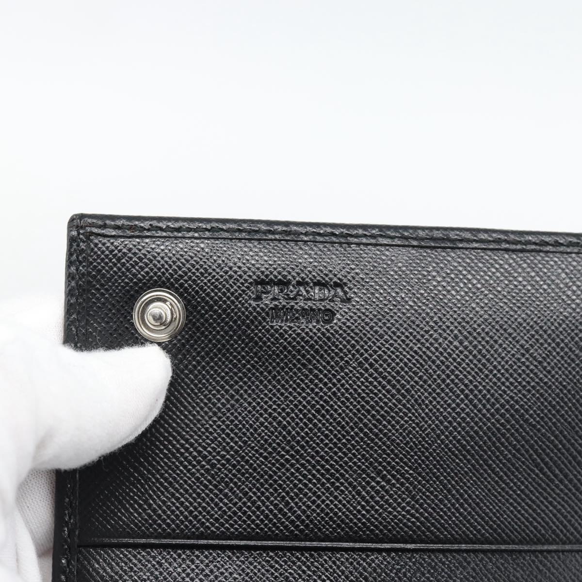 PRADA Long Wallet Saffiano leather Black Silver Auth 193158V