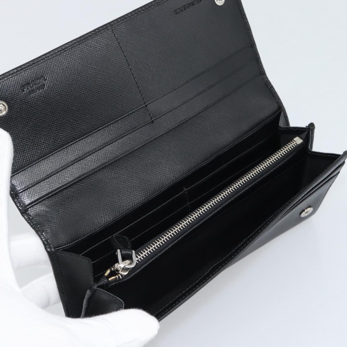 PRADA Long Wallet Saffiano leather Black Silver Auth 193158V