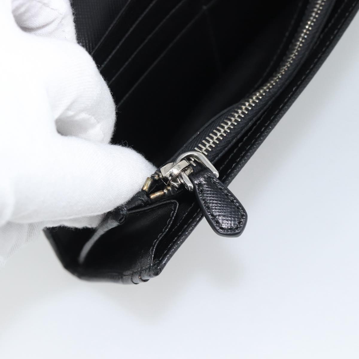 PRADA Long Wallet Saffiano leather Black Silver Auth 193158V